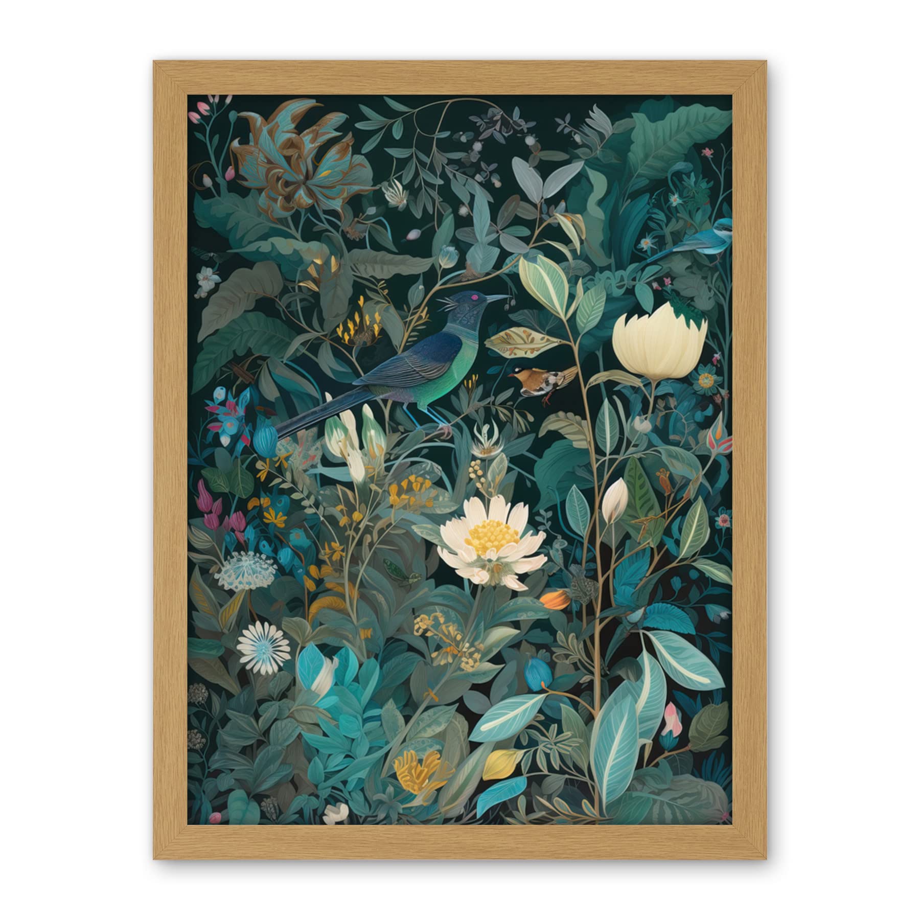 Artery8 Audubon Style Birds in Blooming Wildflower Field Artwork Framed Wall Art Print 18X24 Inch