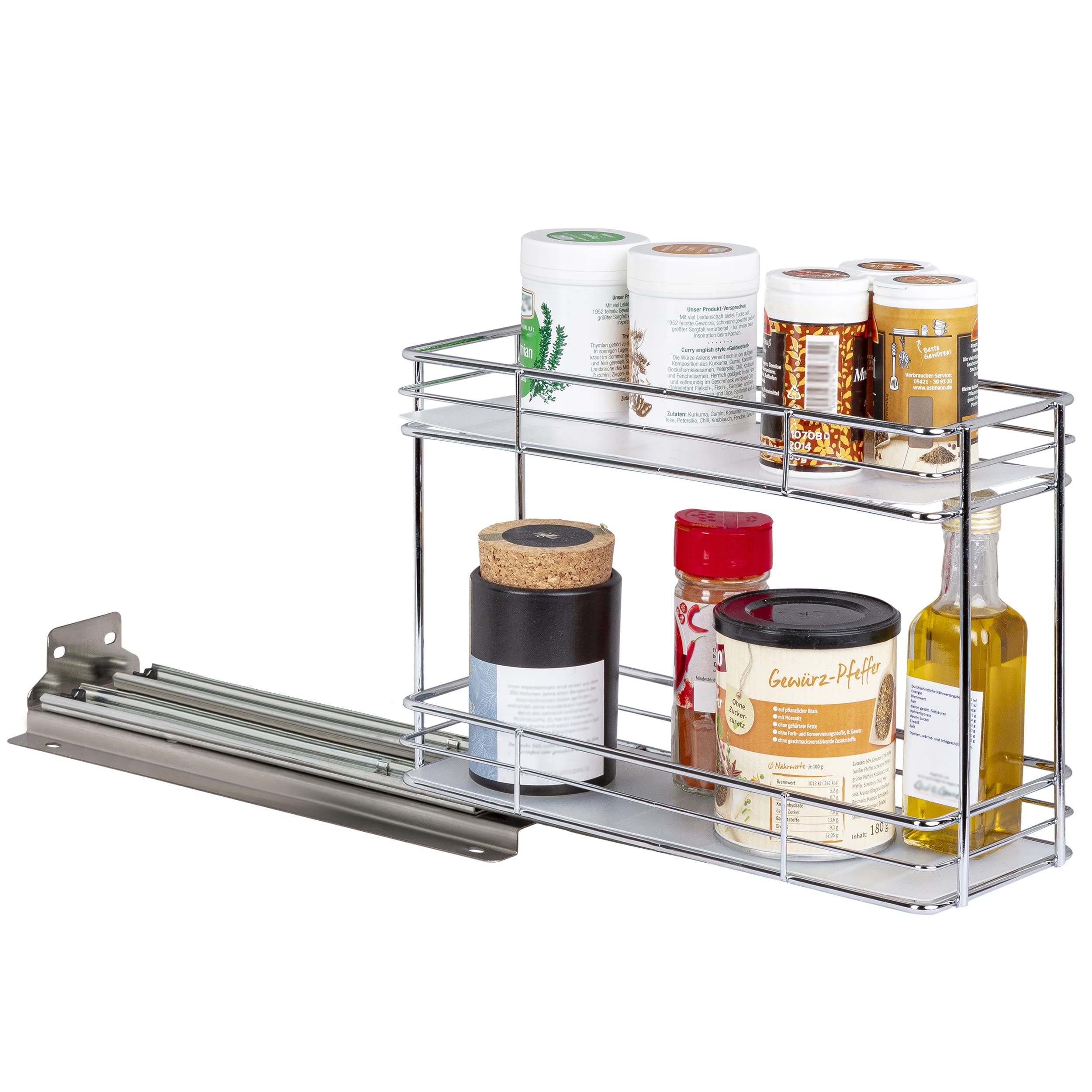 ONVAYA® Gewürzregal ausziehbar | Doppelkorb | Gewürzständer aus Edelstahl | Schrankeinsatz für die Küche | Regal Organizer | Teleskop-Gewürzregal für Schränke und Schubladen