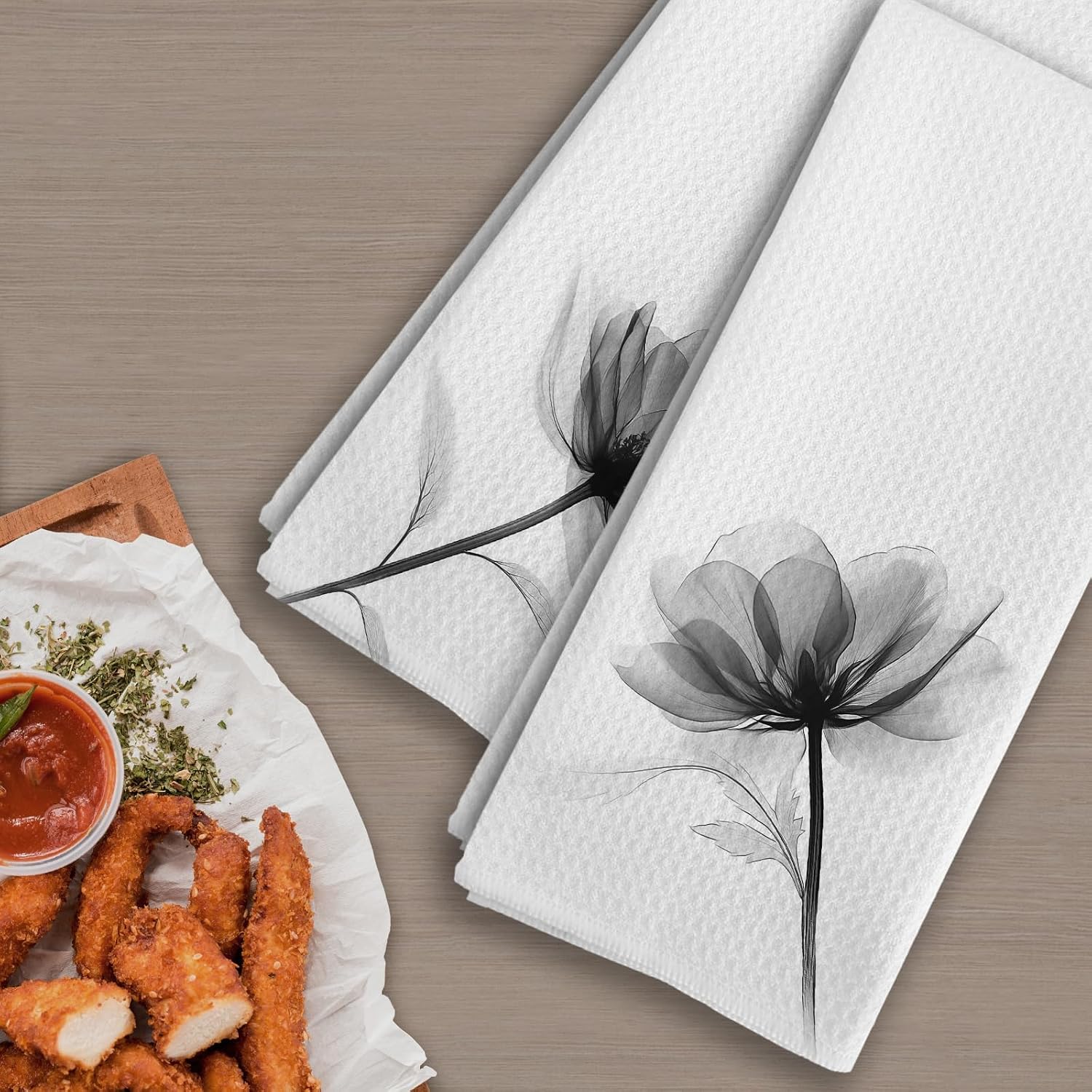 Navy Black Floral Kitchen Towels Set of 4, Watercolor Rustic Flower Botanical Decorative Dish Tea Towels, Cottagecore Wildflower Floral Hand Towels for Bathroom Decor, 16X24In