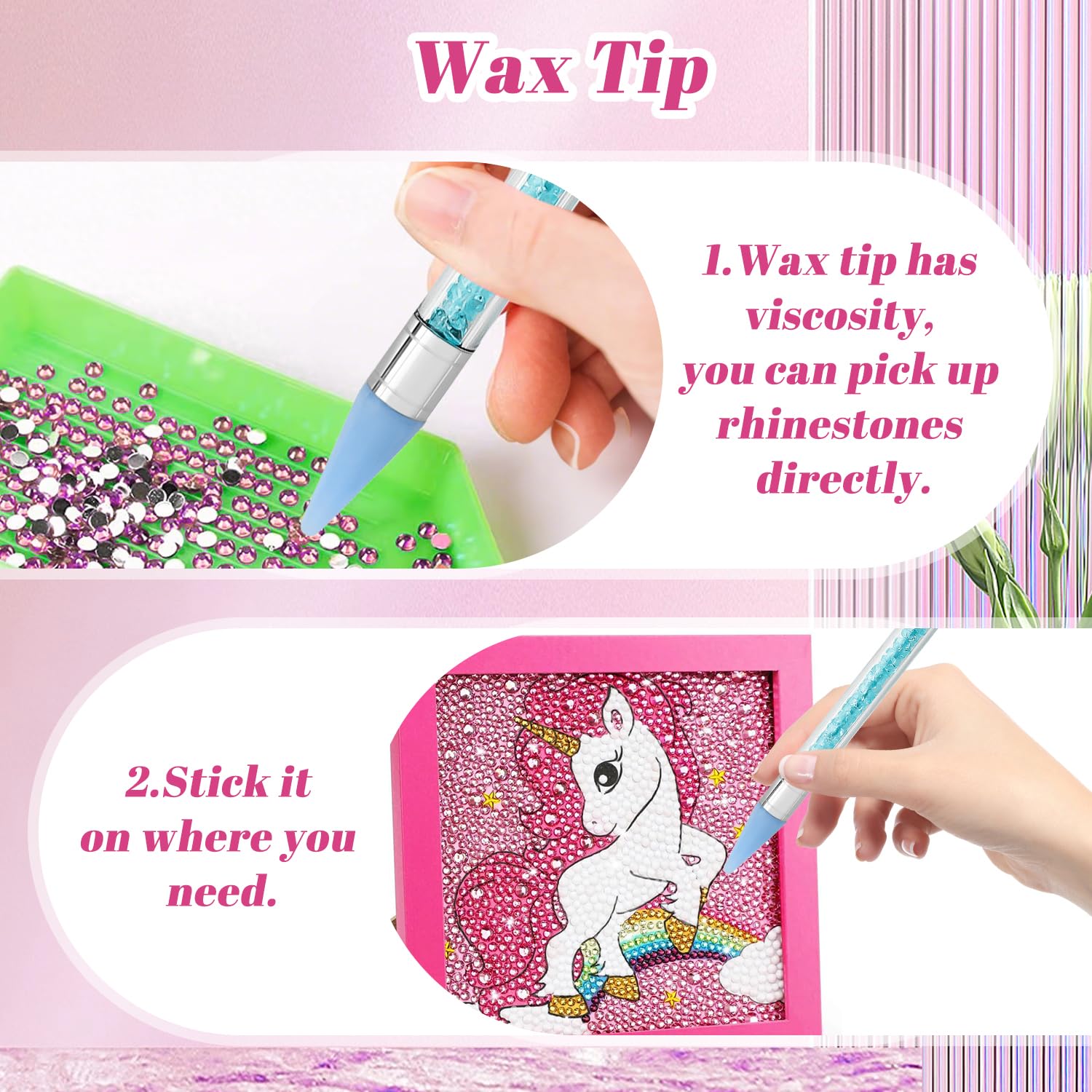 3 Pezzi Penna Strass, Applicatore Strass | Picker Strass Doppia Punta | Penna Cera per Nail Art DIY (Bianco, Nero, Blu)