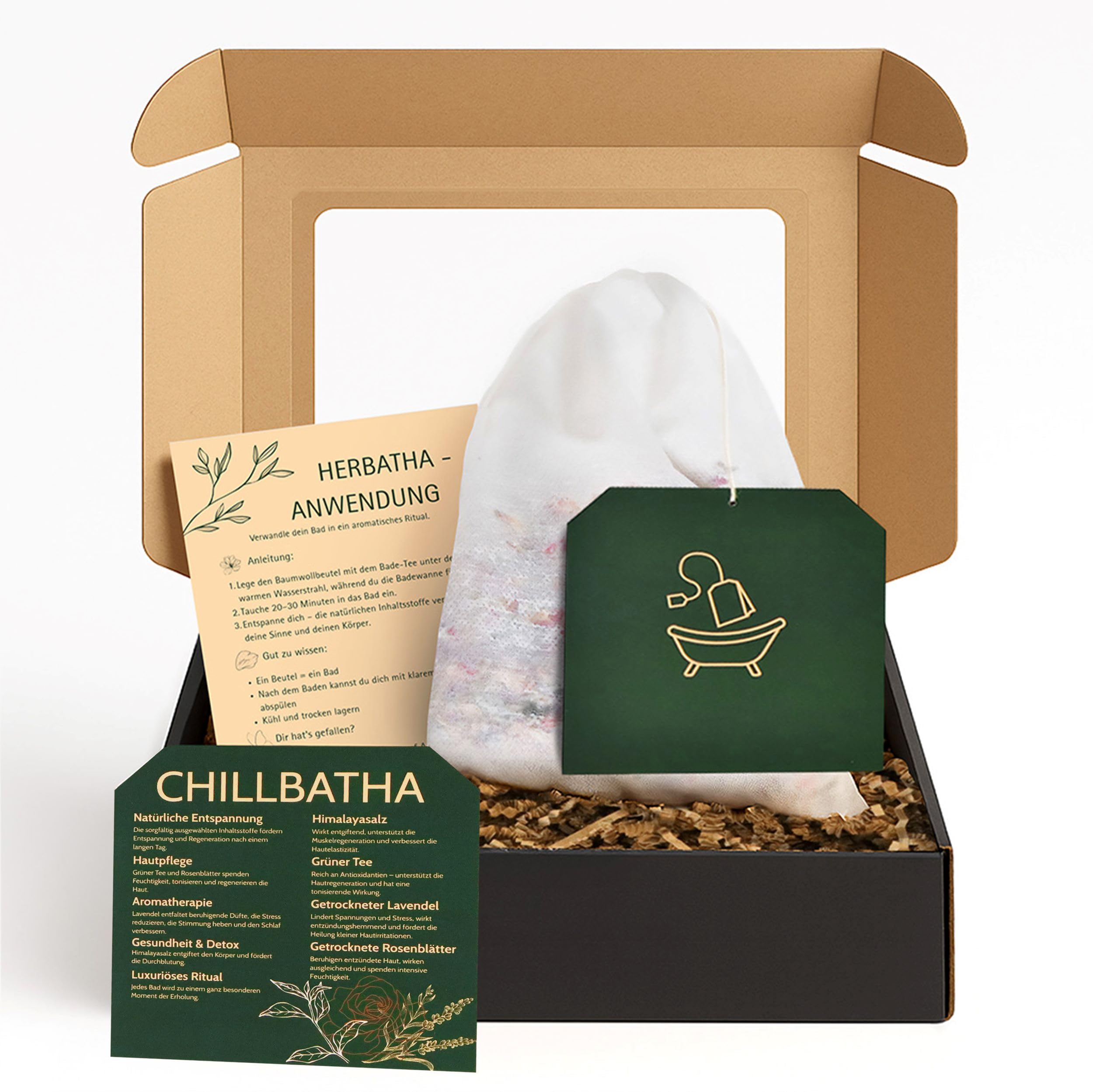 Valle Verde Badetee, Bade-Tee, Wellness-Bad, Aromatherapie, Entspannung, Hautpflege - Hangefertigt, 100% Natürlich - Himalayasalz, Lavendel, Grüner Tee, Rosenblätter (3er Pack)