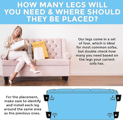 Miniatura 6 de Patas de madera para muebles de 5 pulgadas  Juego de 4 patas cuadradas para sofá  Pies cónicos de repuesto para patas para muebles o proyectos de