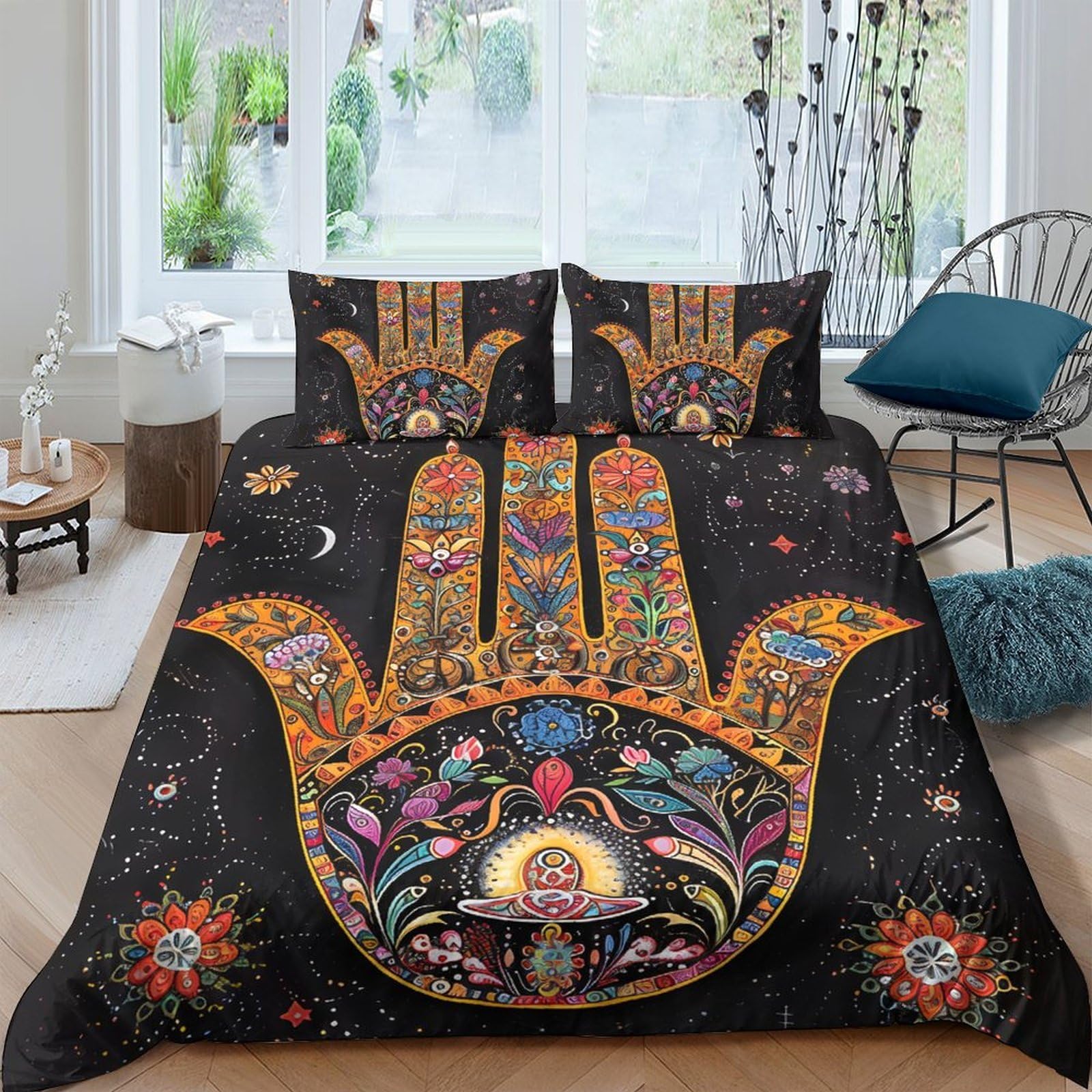 Ctjqhvkz Style-7 3D Printed Hamsa Hand Fitted Sheet Microfiber Boho Mandala Bed Cover For Bedroom Decor Dustproof Protector Single（135X200cm）