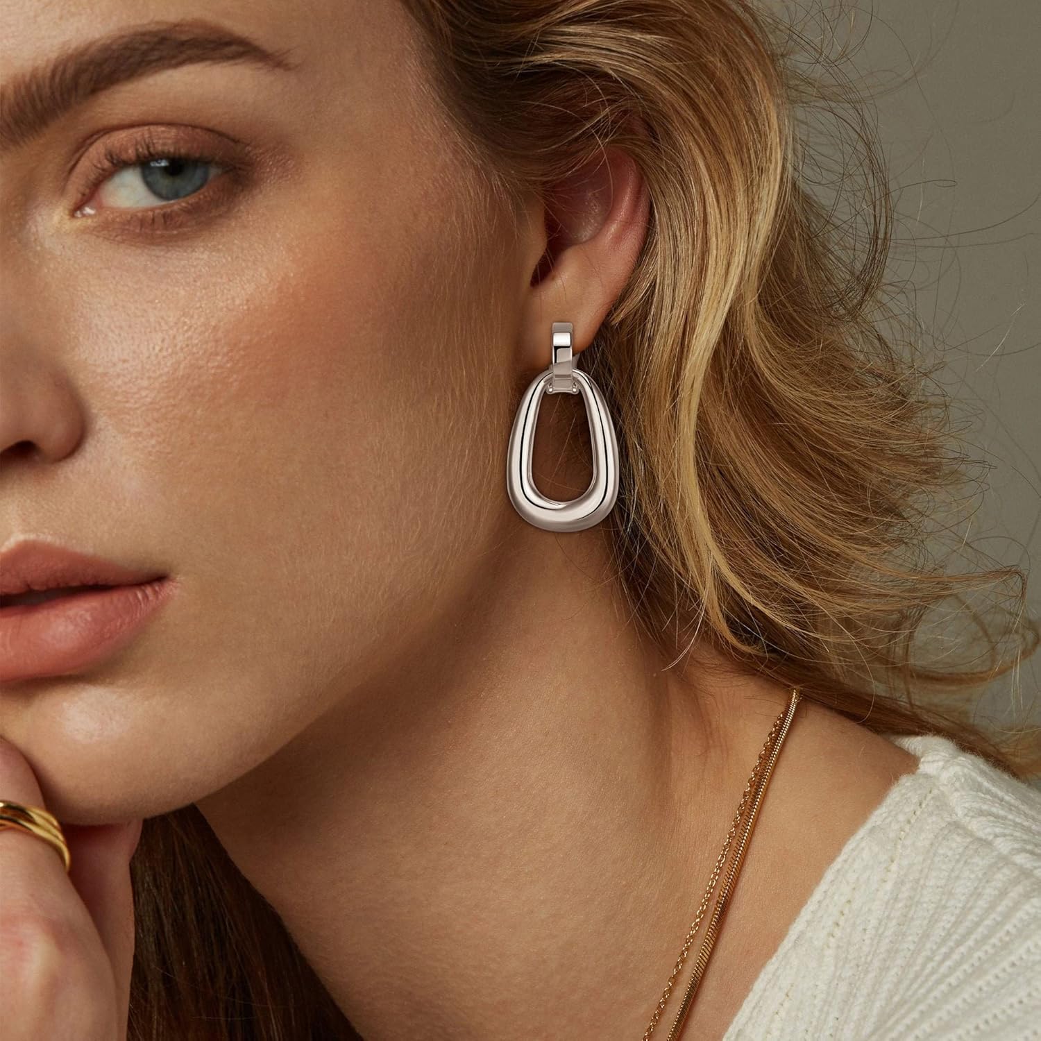 FANZE 2-3 Pairs Clip on Earrings Drop Earrings Set,Big Matte Gold Earrings Statement Earrings Jewelry Gift for Women - Image 2