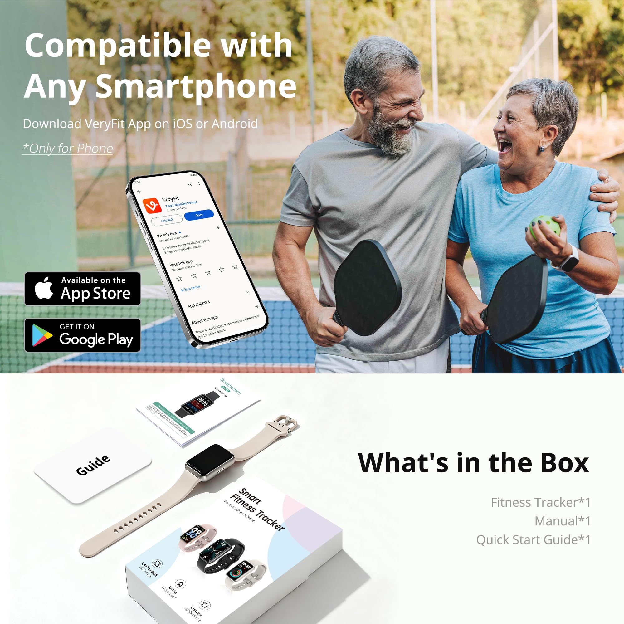 Fitness Tracker Smart Watch for Men Women, 1.47" HD with Bluetooth, 24/7 Heart Rate & Blood Oxygen Monitor, Sleep & Step Counter, 100+ Sports Modes, IP68 Waterproof, Compatible with Android iOS