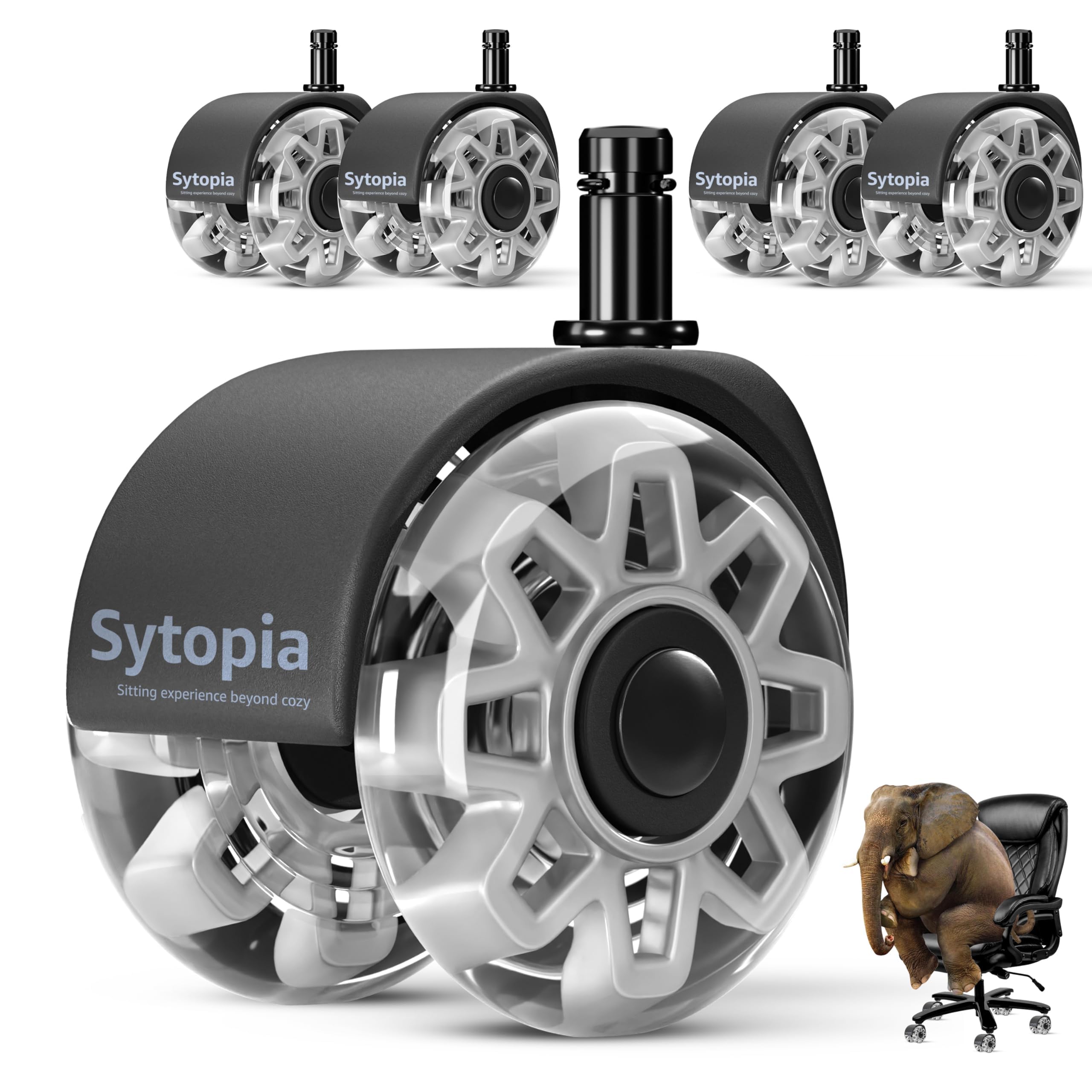 Sytopia Ruedas para silla de oficina de 10 x 22 mm, ruedas para sillas de oficina de 70 mm, juego de 5 unidades, para suelos duros, parqué, laminado, alfombrillas protectoras para el suelo, solo