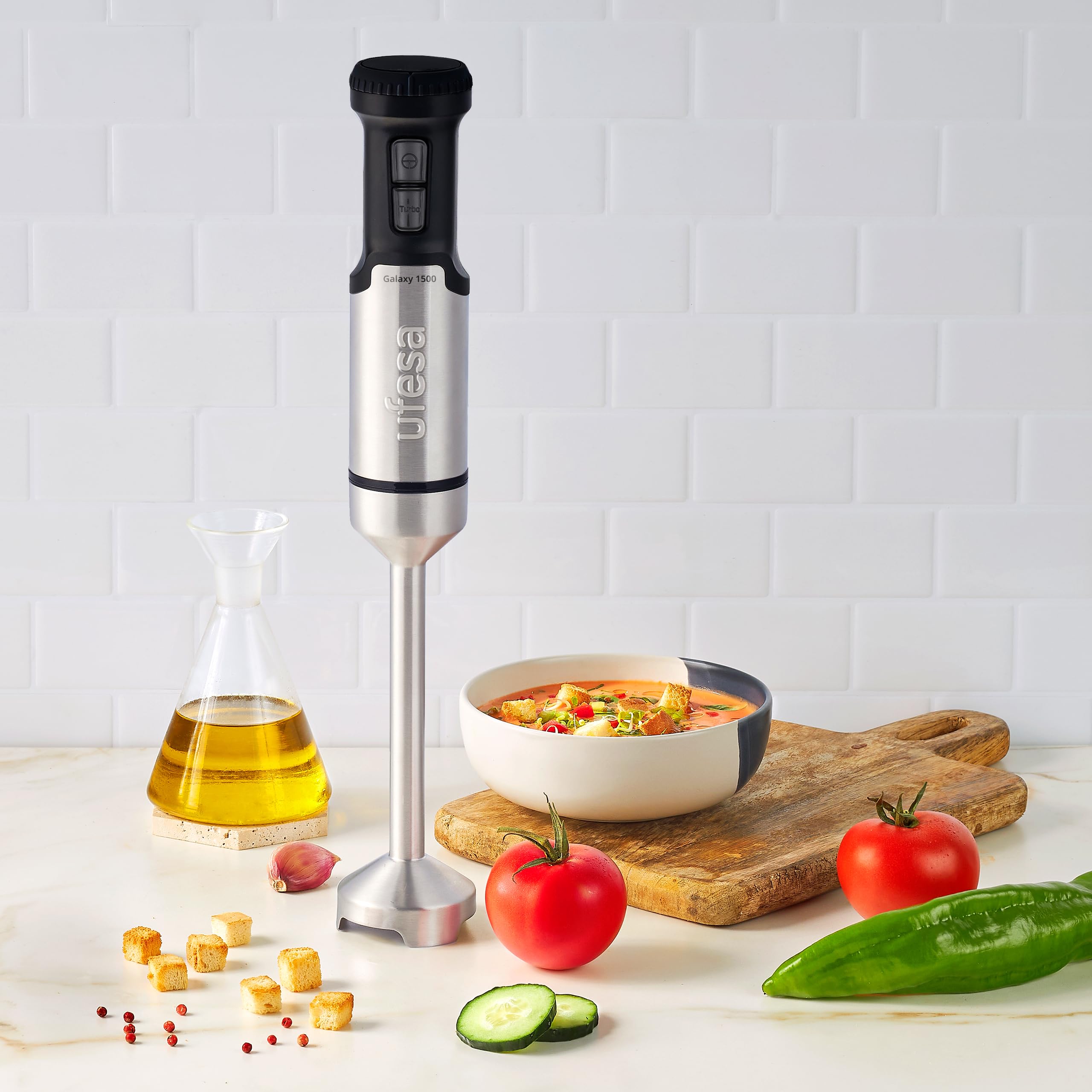 Ufesa Galaxy Mixeur Plongeant, Puissance 1500 W, Contrôle de Vitesse Variable + TURBO, 4 Lames en Acier Inoxydable, Design Ergonomique et Anti-éclaboussures, Verre Doseur, Sans BPA