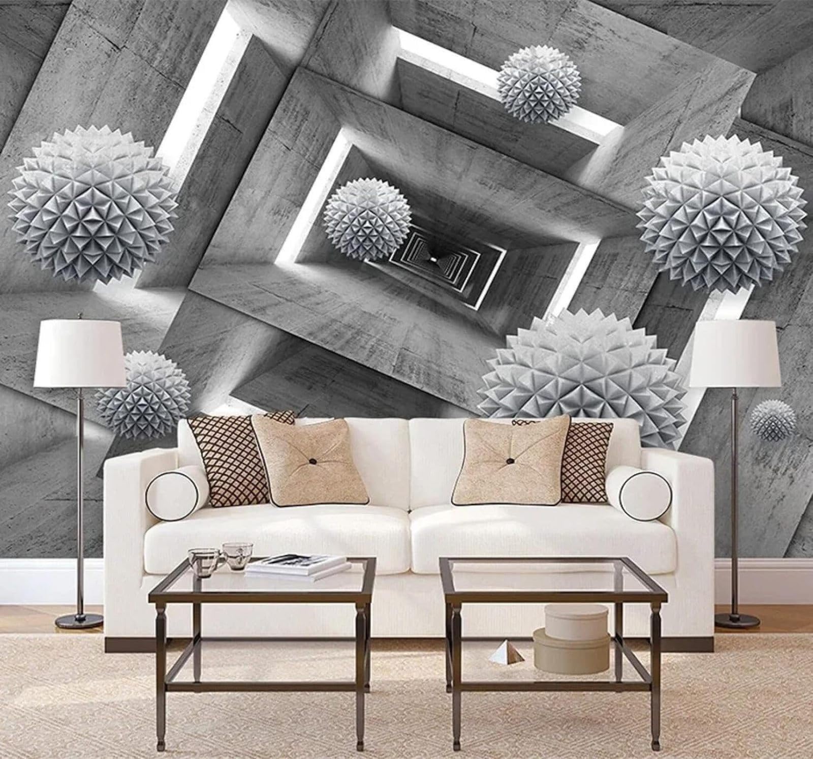XLMING Papel Pintado 3D Retro Gris Cemento Arquitectura Esfera