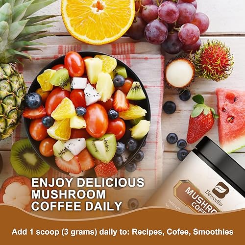 Miniatura 8 de Café de hongos  Café instantáneo en polvo de hongos de melena de león con melena de león, Reishi, Chaga, Cordyceps, cola de pavo  8.82 oz de café de