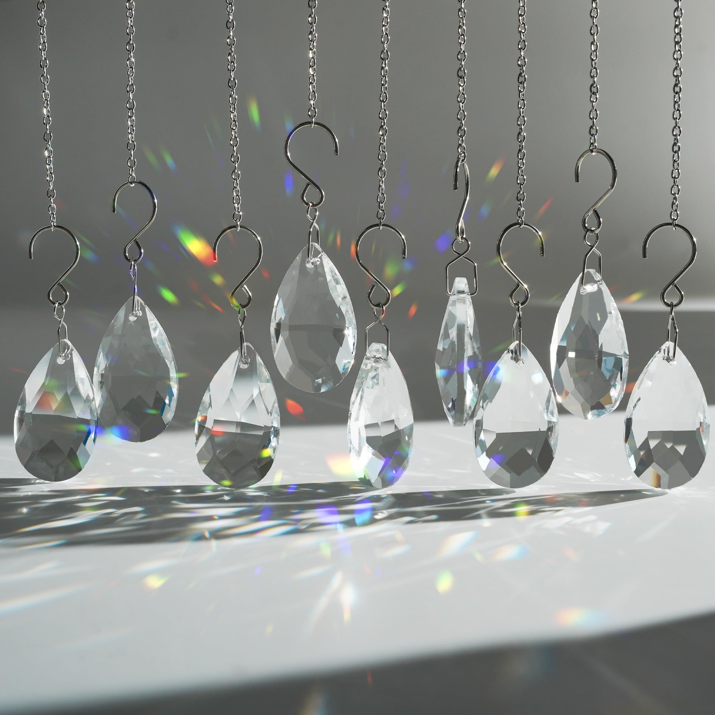 Photo 1 of 10pcs Crystal Sun Catcher, 38mm Hanging Clear Teardrops Chandelier Crystals Parts Prisms Pendants with Hook for Windows Lamps Christmas Ornaments Crystal Tree Decorations Home Decor (Clear)