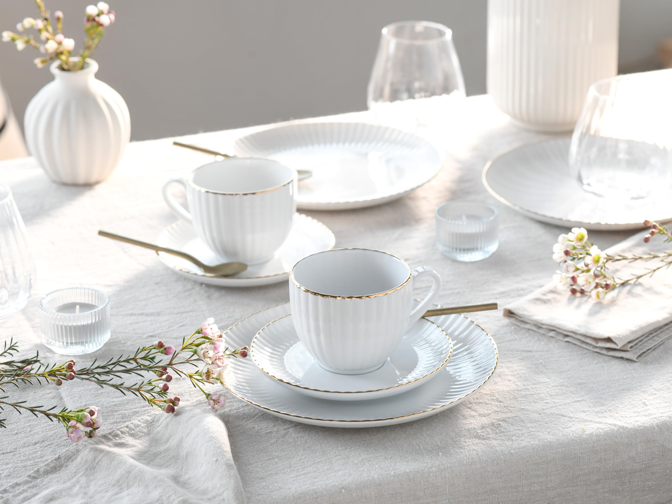 CreaTable, 20753 Allegra Goldband Service de table 30 pièces pour 6 personnes, en porcelaine, fabriqué en Europe