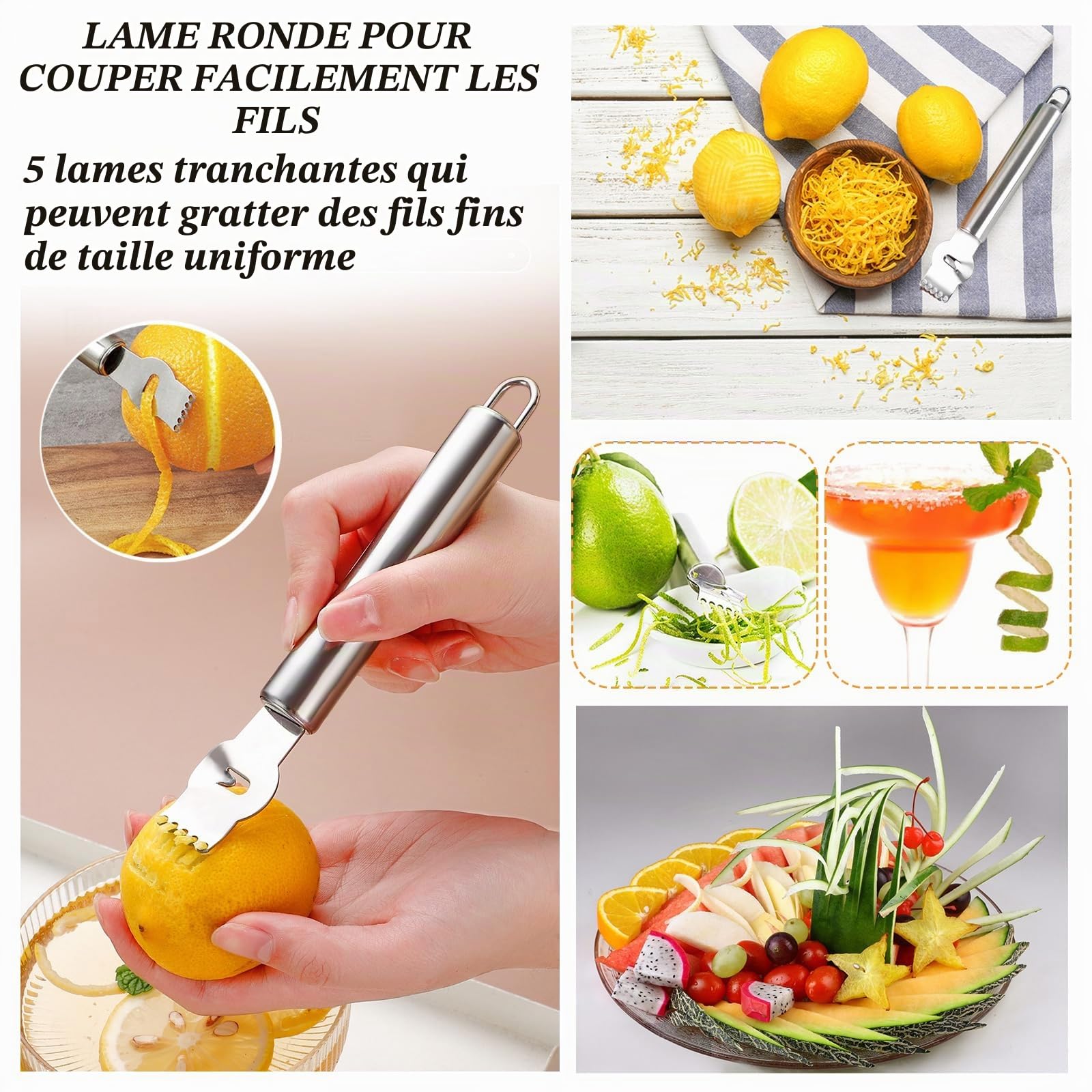 LPZMPZ Vide Pomme CuillèRe à Boule de Melon Couteau Boule à DéCouper Trognon Ensemble D'Outils pour Cantaloup Fruits en Acier Inoxydable 4 en 1 la Cuisine Diy Fruit