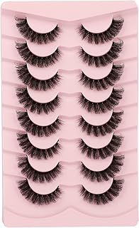 Gmagictobo False Eyelashes Cat Eye Fluffy 3D Mink Lashes Dramatic Volume D Curl Russian Strip Lashes Pack Wispy Fake Eyelashes 8 Pairs