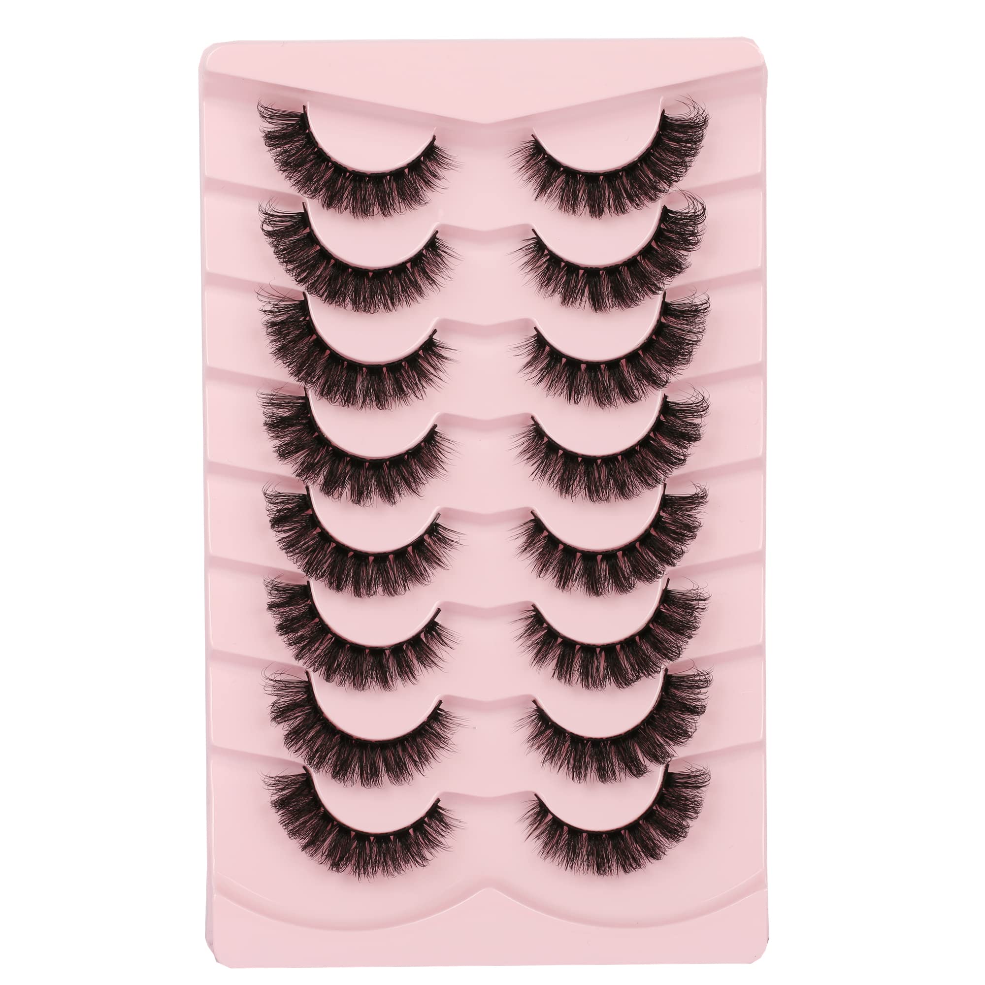 GmagictoboFalse Eyelashes Cat Eye Fluffy 3D Mink Lashes Dramatic Volume D Curl Russian Strip Lashes Pack Wispy Fake Eyelashes 8 Pairs