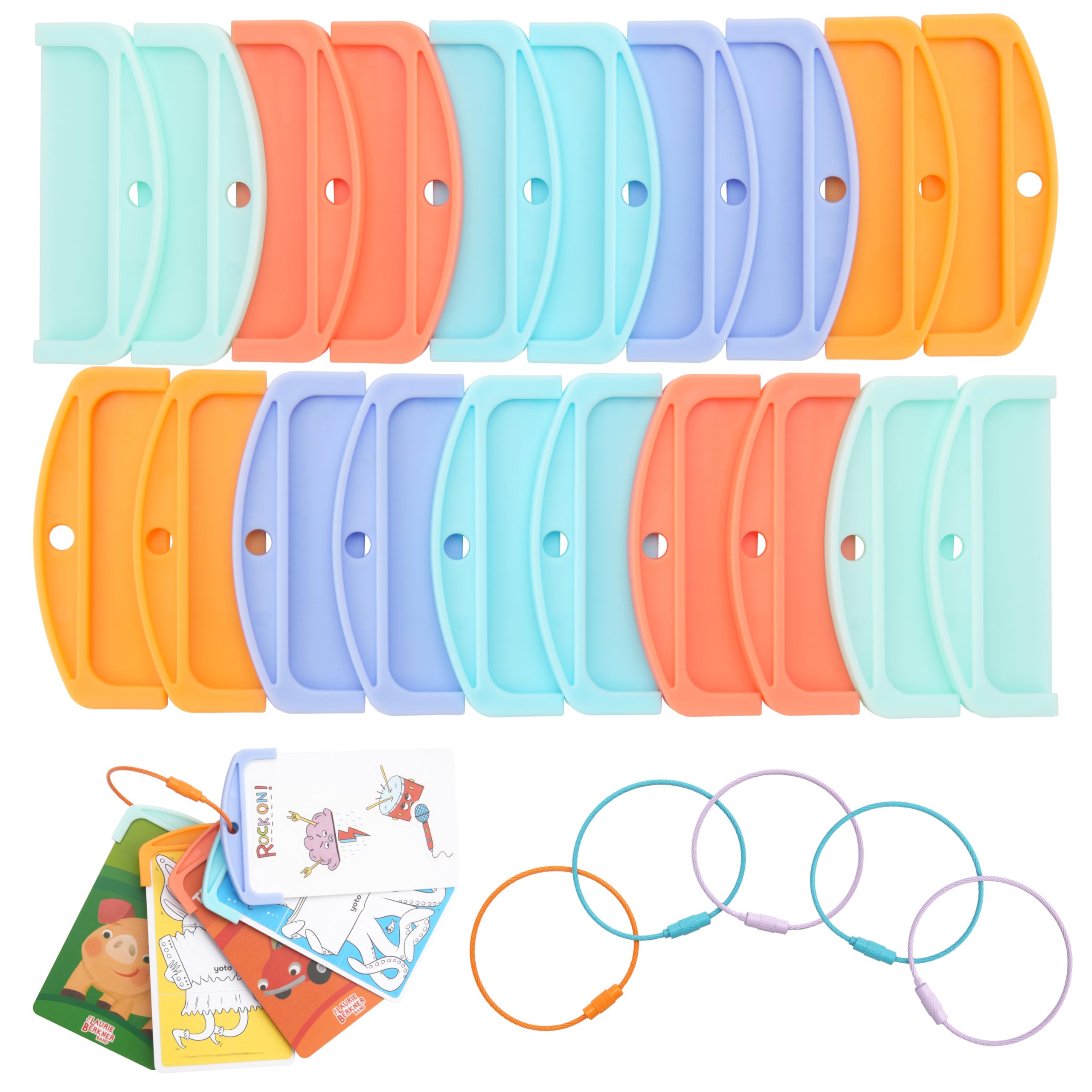 20Pcs Reusable Plastic Card Holder for Yoto Cards with 6 Ring Loops Portable Card Holder for Yoto Mini Player Audio Cards for Kids Travel Carrier Yoto Accessory Organizer Storage Set