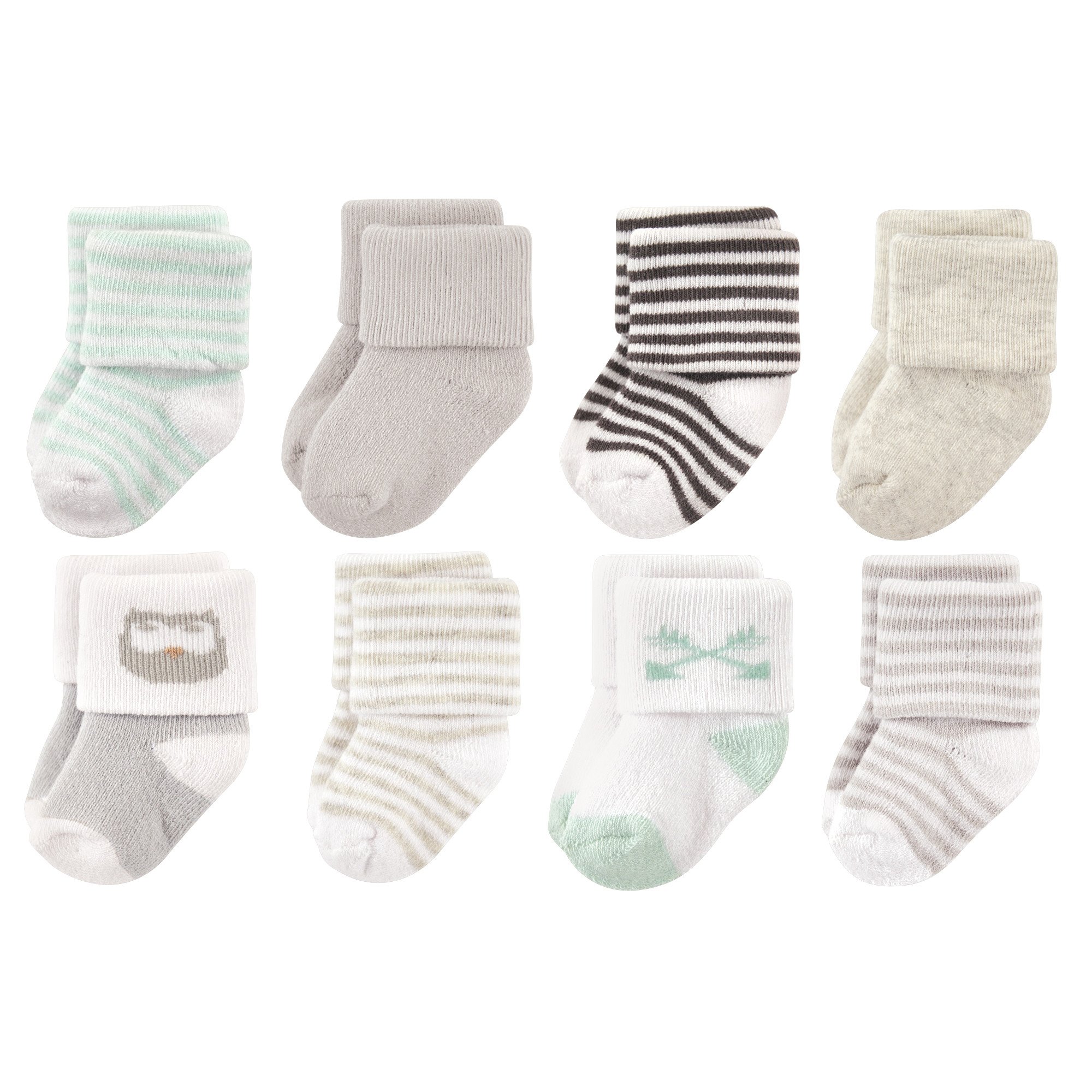 Luvable Friends Baby 8 Pack Newborn Socks, Mint Owl, 6-12 Months