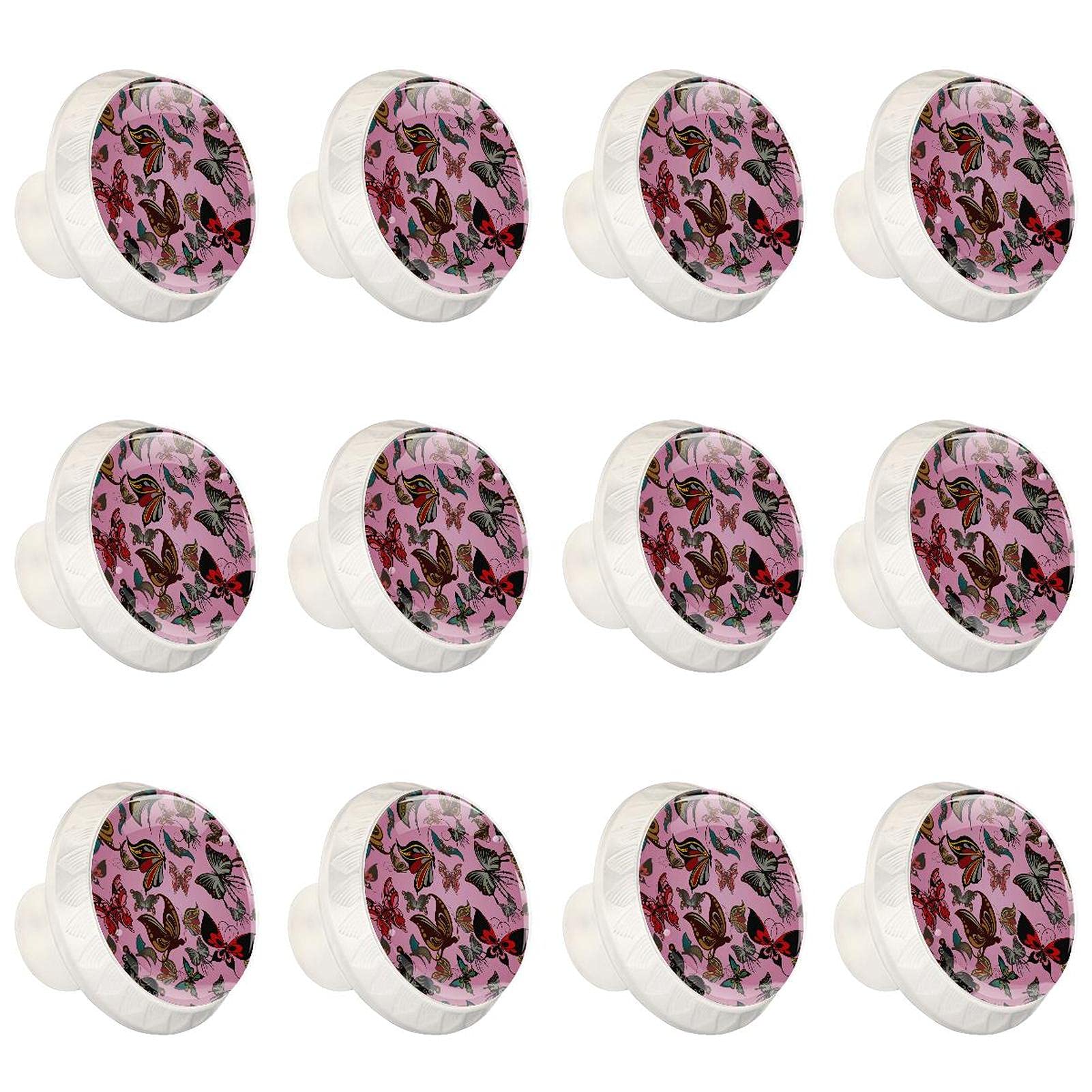 Boutons d'armoires ronds papillon rose pour tiroirs de meuble