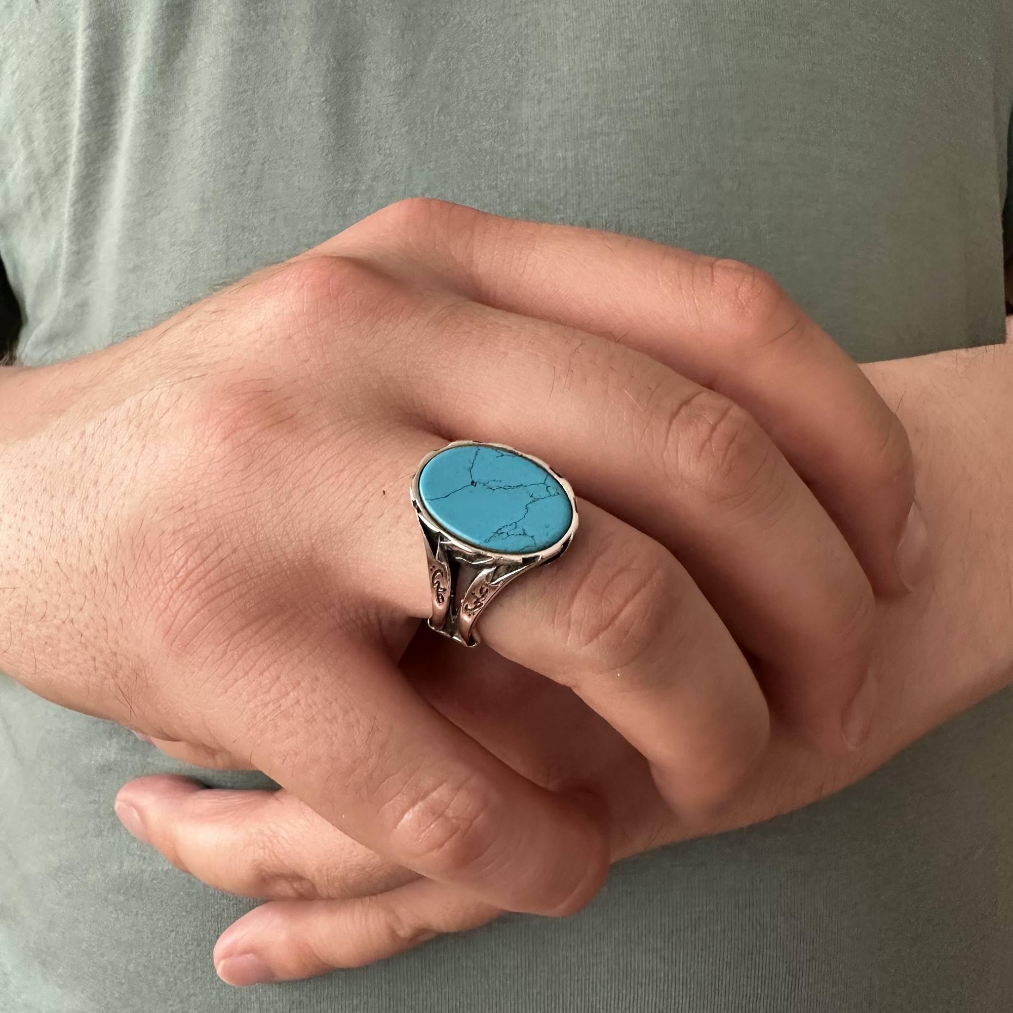 Herren-Ring aus 925er-Sterlingsilber mit türkisfarbenem Stein und Schwert von Ali Zulfiqar