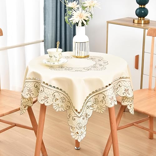 Miniatura 1 de Wolkemer Elegante mantel ovalado grande de jacquard floral bordado de flores grises, mantel de encaje marfil para el hogar, sala de estar, comedor,