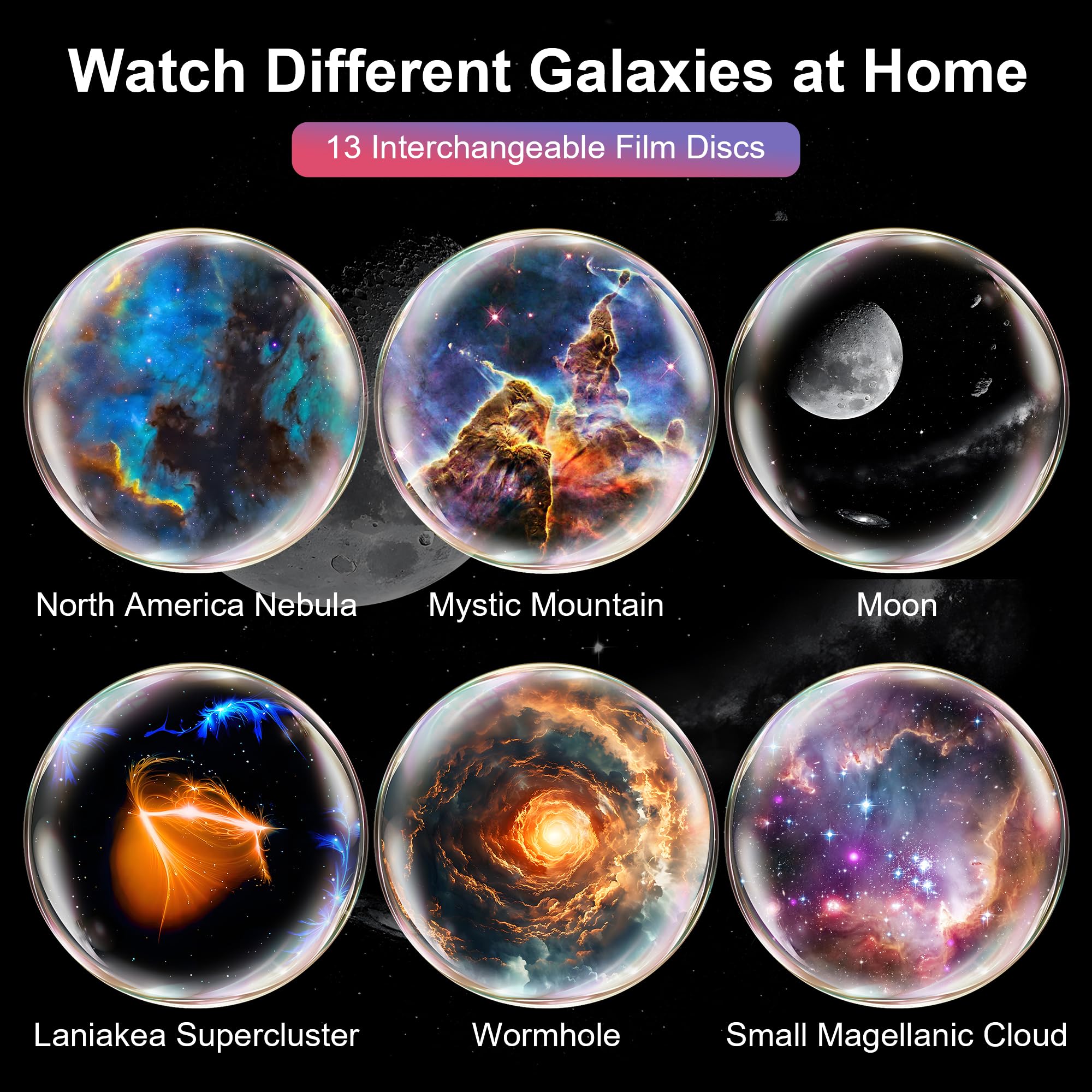 Macchiatto Projektor planetarium z motywem gwiezdnego nieba, projektor galaktyki z 12 płytami projekcyjnymi, projektor światła nocnego, regulacja obrotu o 360°, na sufit, dla dzieci i dorosłych