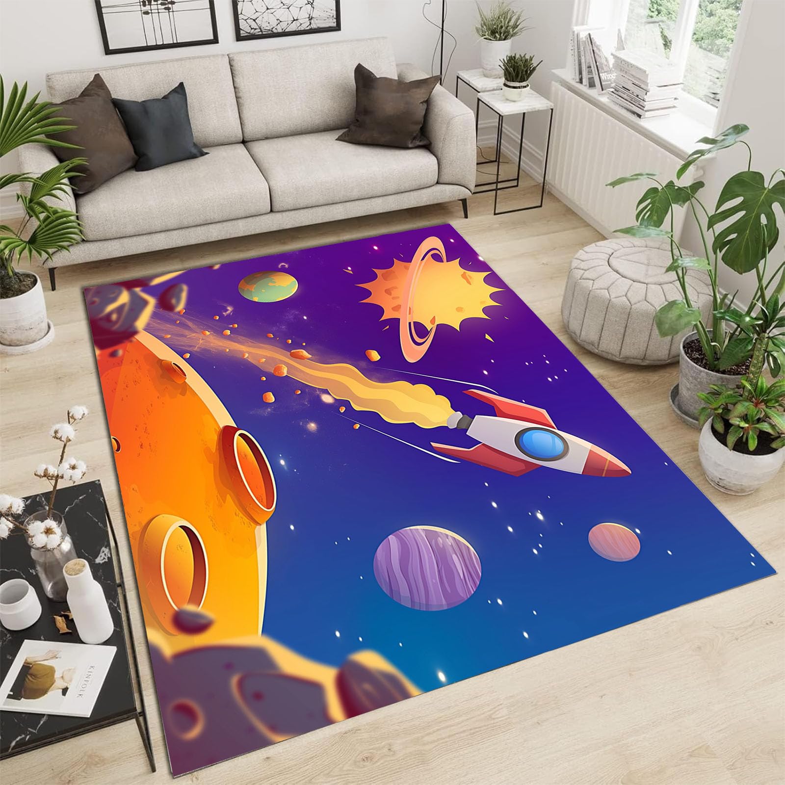 Tapis de salon espace bleu marine 200x300 cm lavable