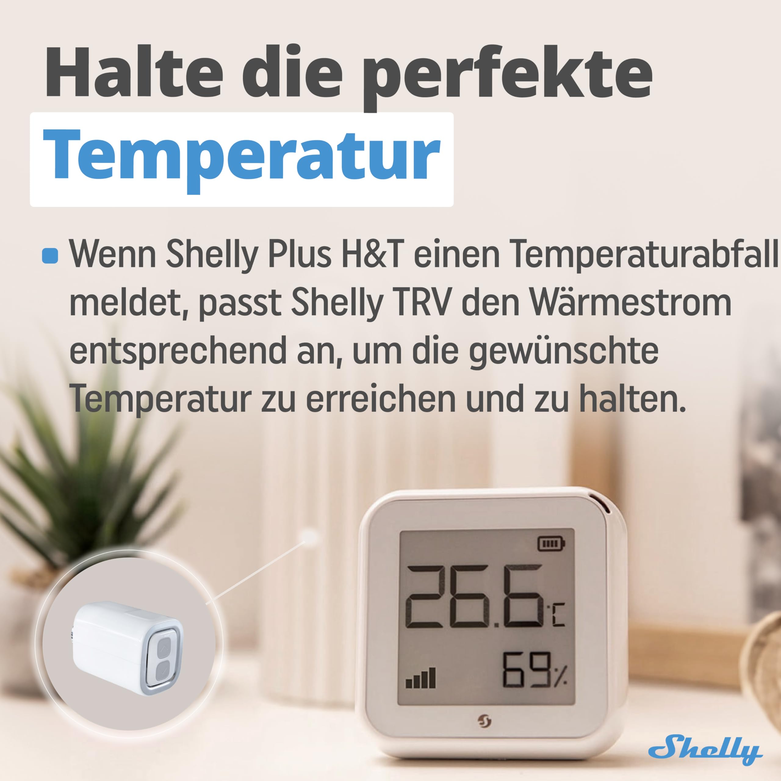 Shelly Plus H&T - Weiß | Wlan Intelligenter Thermometer Hygrometer | Luftfeuchtigkeits- und Temperatursensor mit APP iOS Android & Datenspeicherung | Hausautomatisierung
