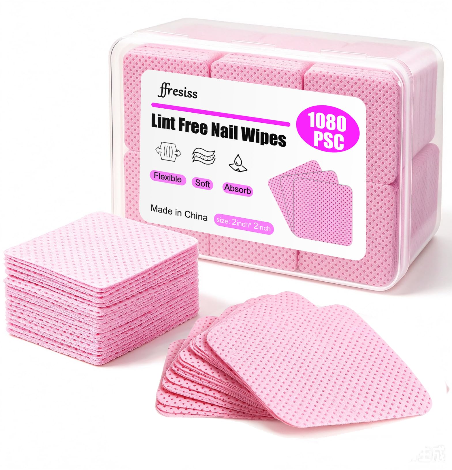 Lint Free Nail Wipes with Storage Case- 1080PCS Super Absorbent Nail Polish Remover Pad