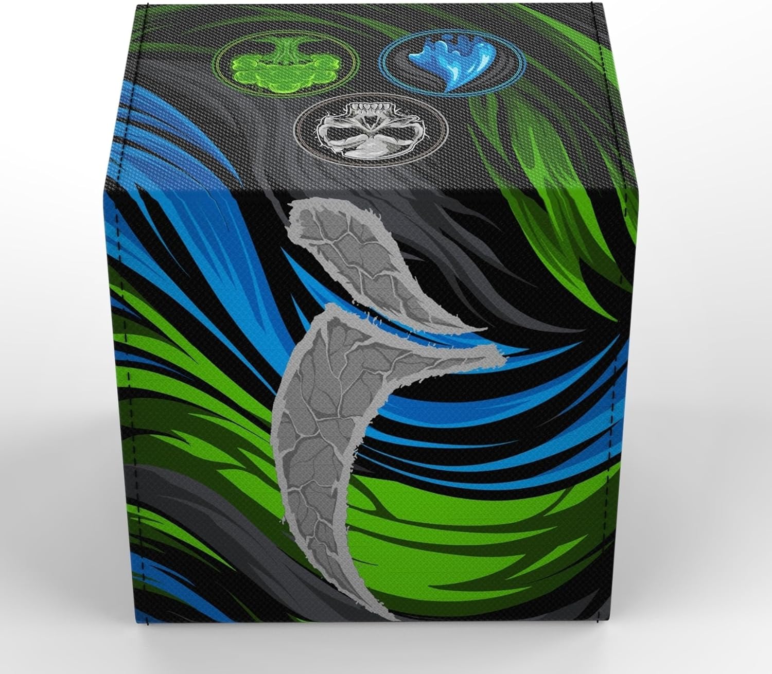 Realm Guard TCG/MTG Commander 100+ Card Art Deck Box With Storage (Black/Blue/Green)
