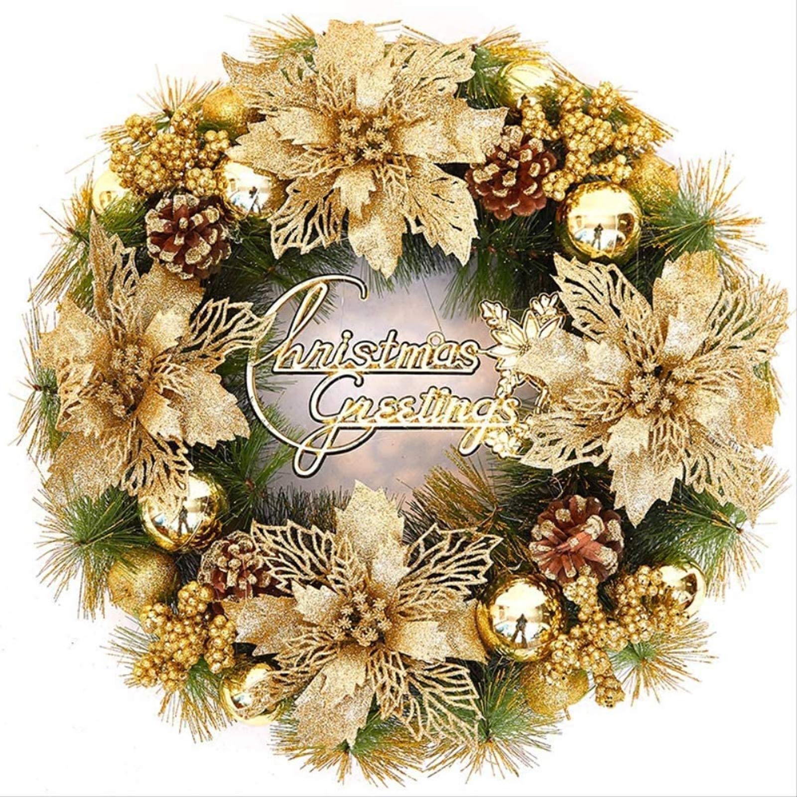 MIAOXIAO Weihnachten Türkranz Kranz Weihnachtsgirlande Handarbeit Garland Deko Kranz Weihnachtskranz Hängend Weihnachtsdekoration,40CM