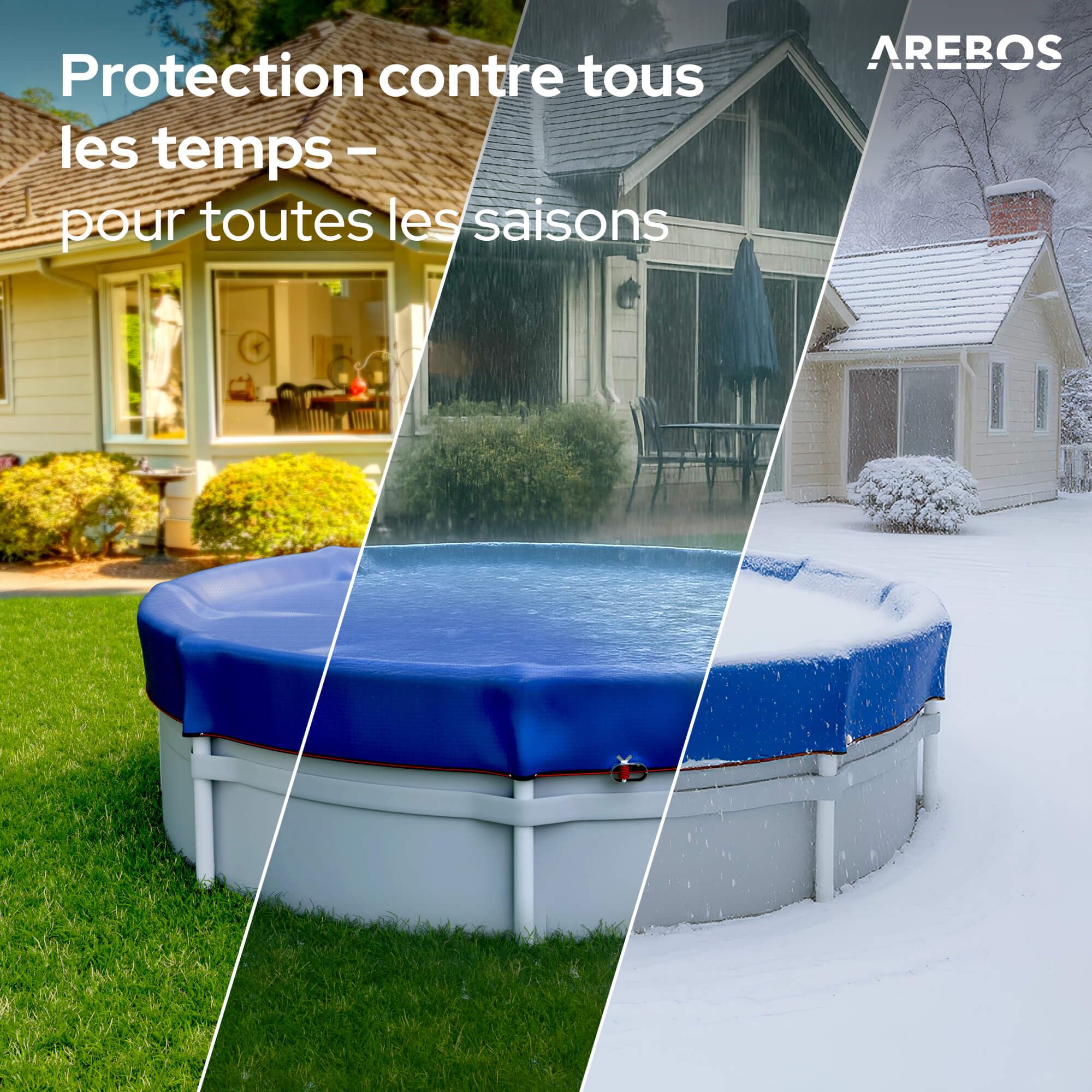 Arebos® Bâche Ronde Ø 560 cm pour Piscine | Bâche 2-en-1 Été & Hiver en PE 200g/m² | Couverture Solaire pour Piscine | Convient aux piscines Ø 460-500 cm
