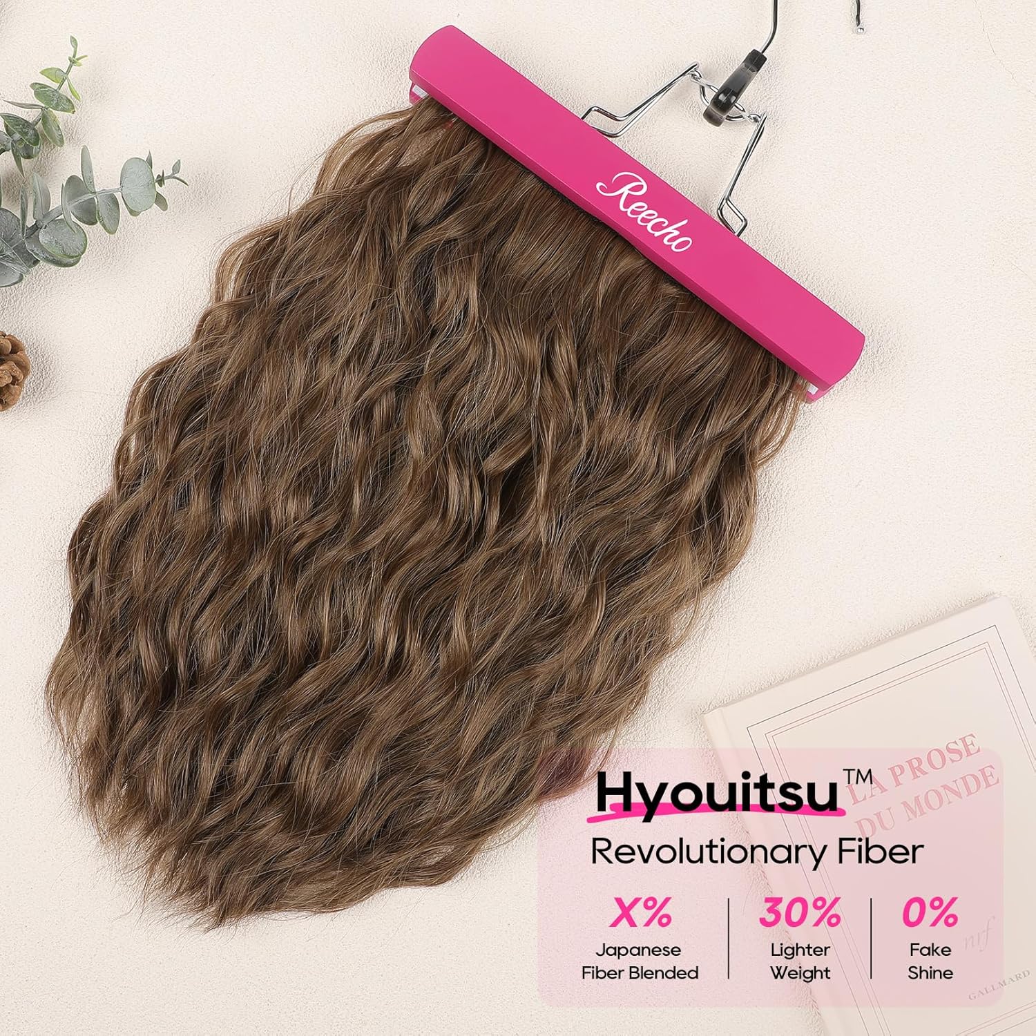 REECHO Clip in Hair Extensions, 4PCS Hair Extensions 14" Short Wavy Invisible Lace Weft Natural Soft Hairpieces for Women – Light Brown - Image 3