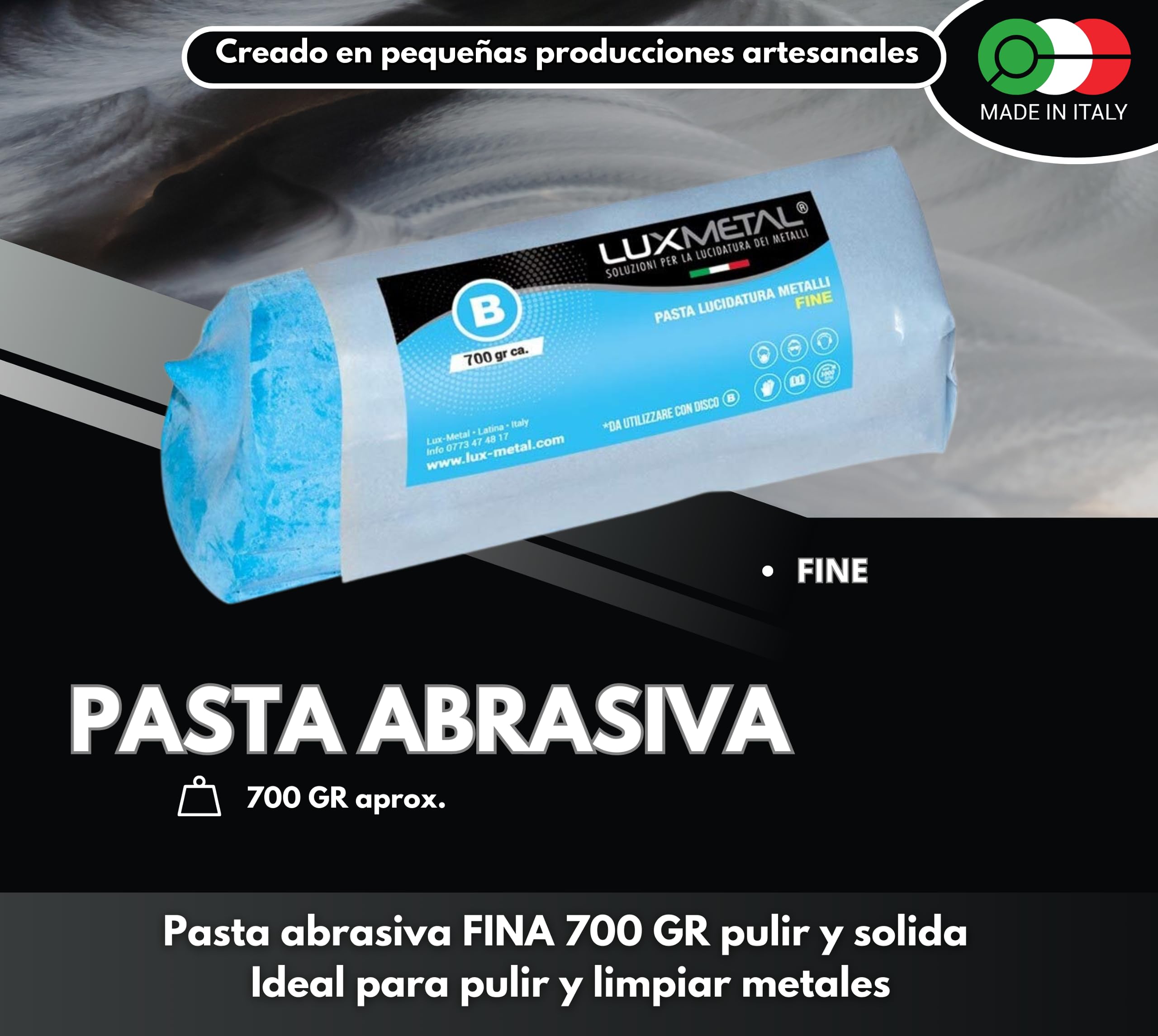 Pasta Abrasiva Pulidora Azul Fina 700 gr para Pulir Acero Inoxidable. Cera para Pulir Metales a Espejo, Aluminio Brillante, Hierro, Cromados, Madera, Latón, Cobre, Mármol, Plástico, Plata.