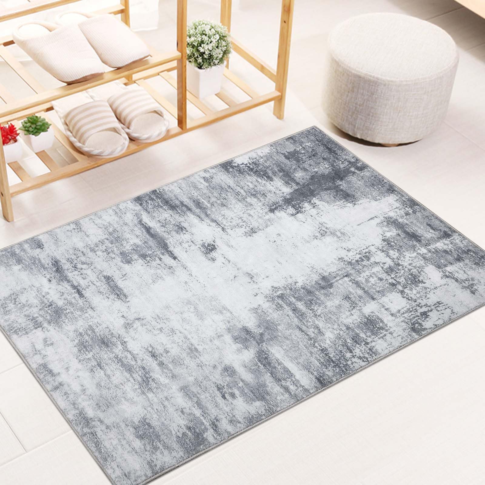 Famibay Rugs Living Room Grey Washable Area Rugs for Bedroom Modern Abstract Carpet Small Rug 60x90cm Non Slip for Kitchen Hallway Entryway Office Room Decor