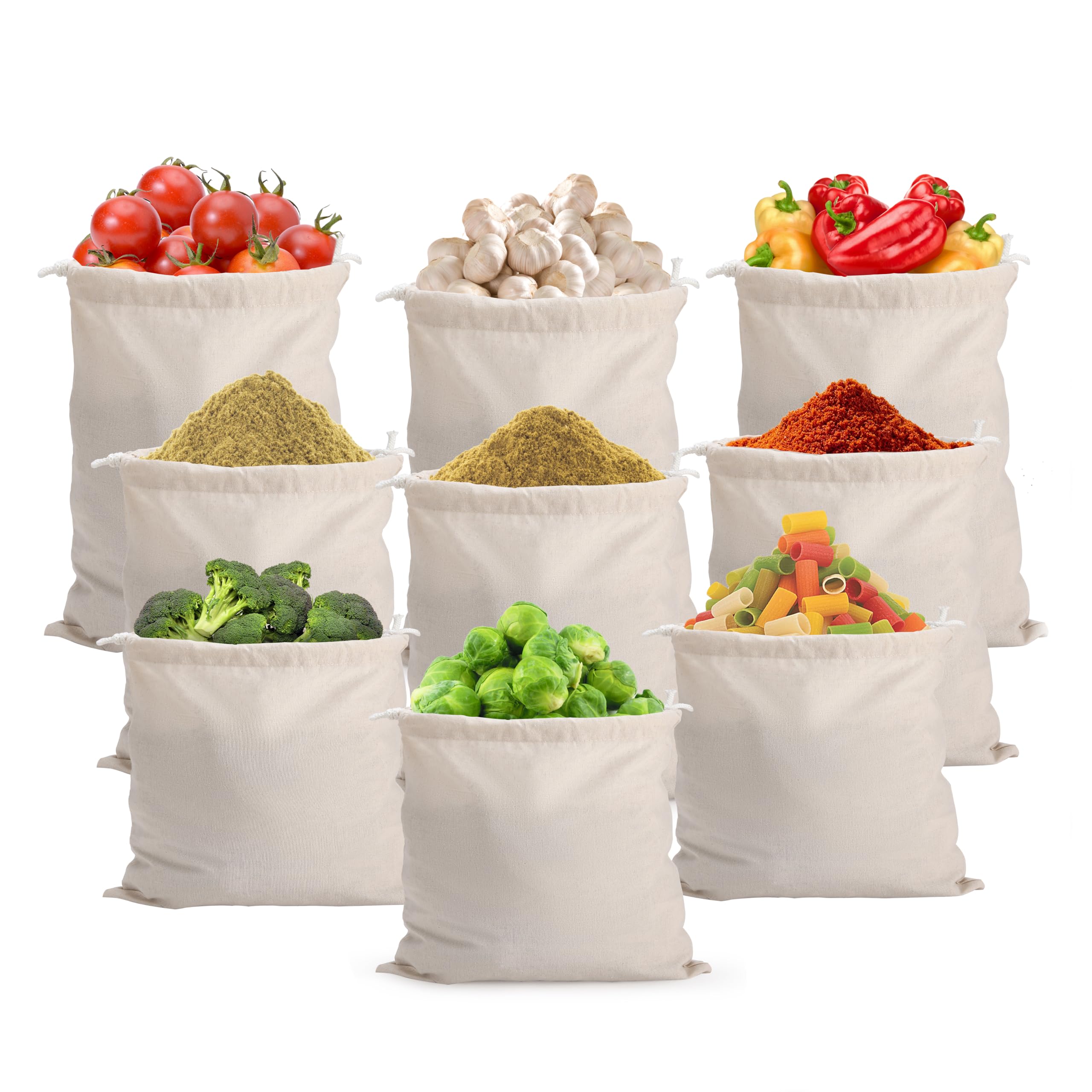 AB99 COLLECTION (Set of 9) Cotton Reusable Fridge Storage Bags for Vegetables and Fruits Bags, Storage Bags for Vegetables, Fruits, Spices, Pasta, Multipurpose Eco Friendly Vegetables Bags