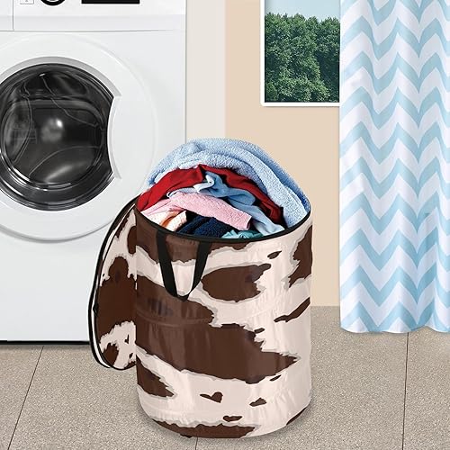 Miniatura 5 de Cubbies set cesta de lavandería plegable para cuarto de lavandería cuero de vaca manchas marrones, cesto para ropa sucia