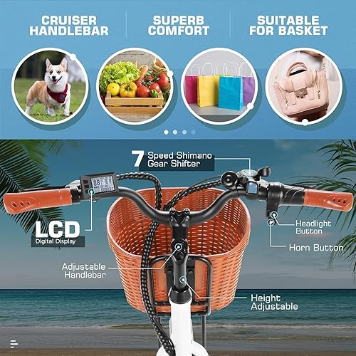 Miniatura 5 de ANCHEER Bicicleta eléctrica de 26 pulgadas para adultos, bicicleta eléctrica de ciudad de marco bajo de 750 W con batería de 48 V374 Wh, hasta 50