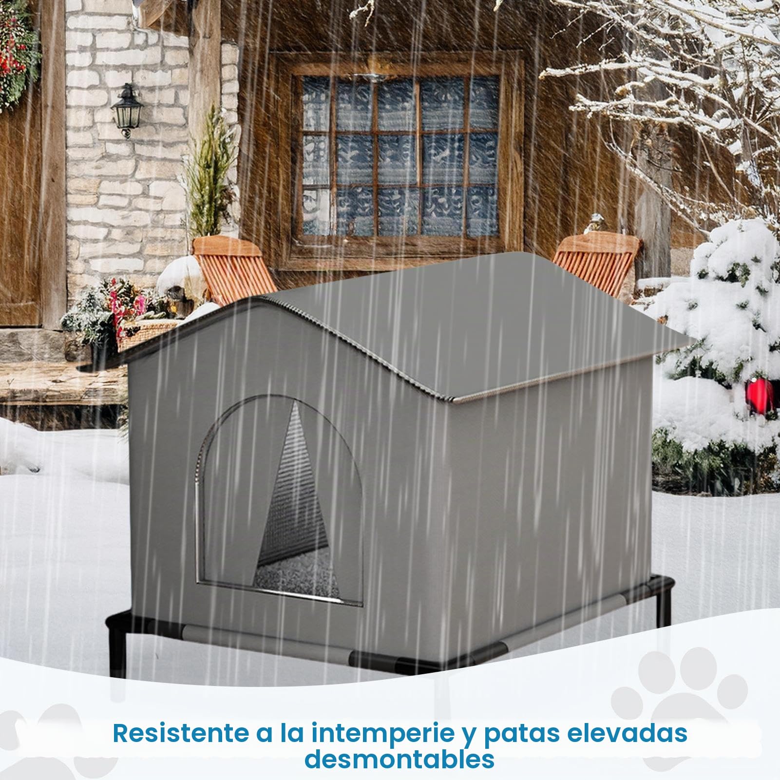 Gran Espacio Cerrado Cálido Casa Gato Exterior, 40x33x33cm Impermeable Resistente Al Frío Caseta Gato Exterior, Resistente A Los, con Soporte, Almohadilla Doble Cara para El, Pegatina Recordatori