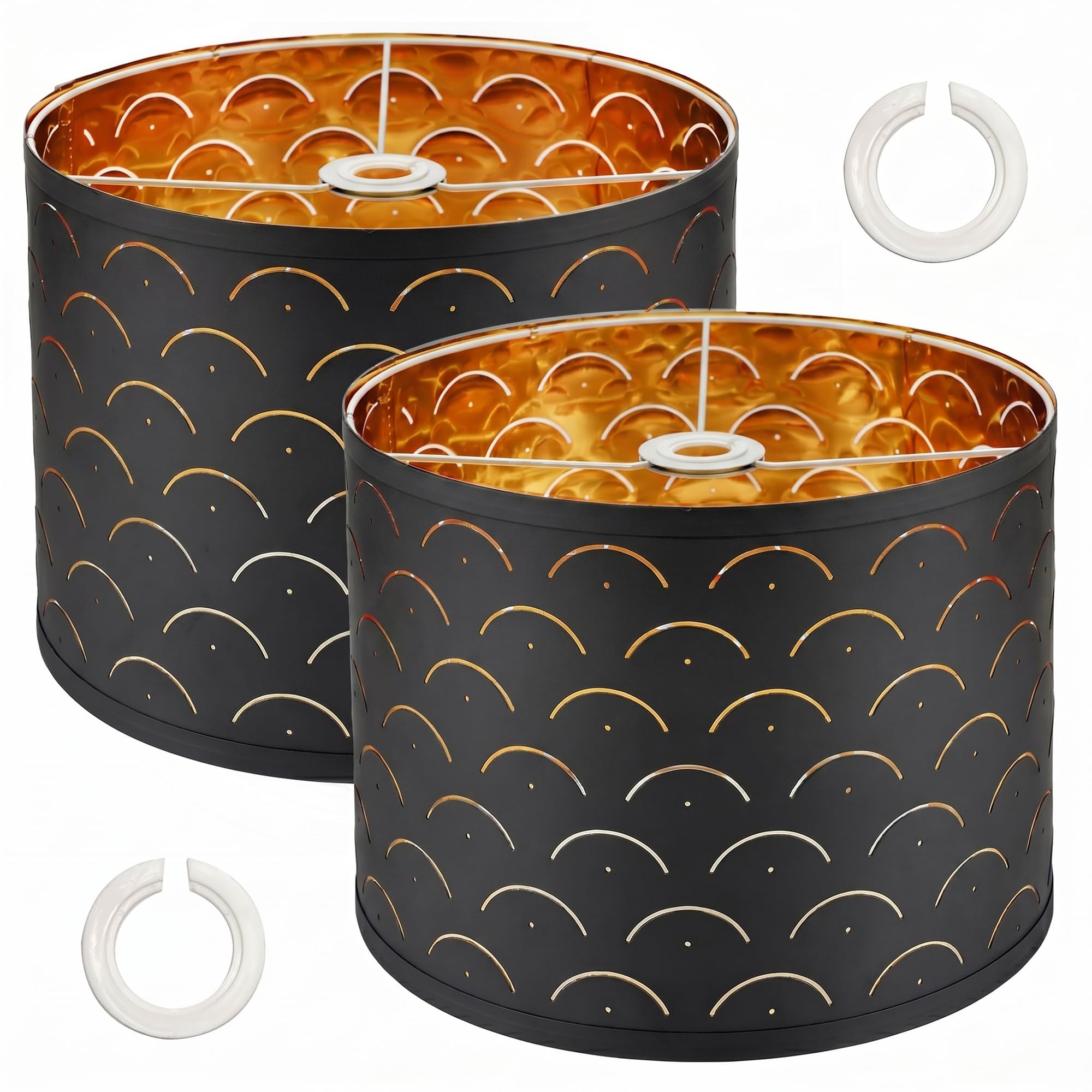 2 Packs Modern Lampshades for Ceiling Lights Fabric Lamp Shade with Golden Inner 13" Etra Large Black Light Shade for Table Lamps & Floor Lamps, Lamp Shades for Living Room Bedroom Kitchen, Home Décor