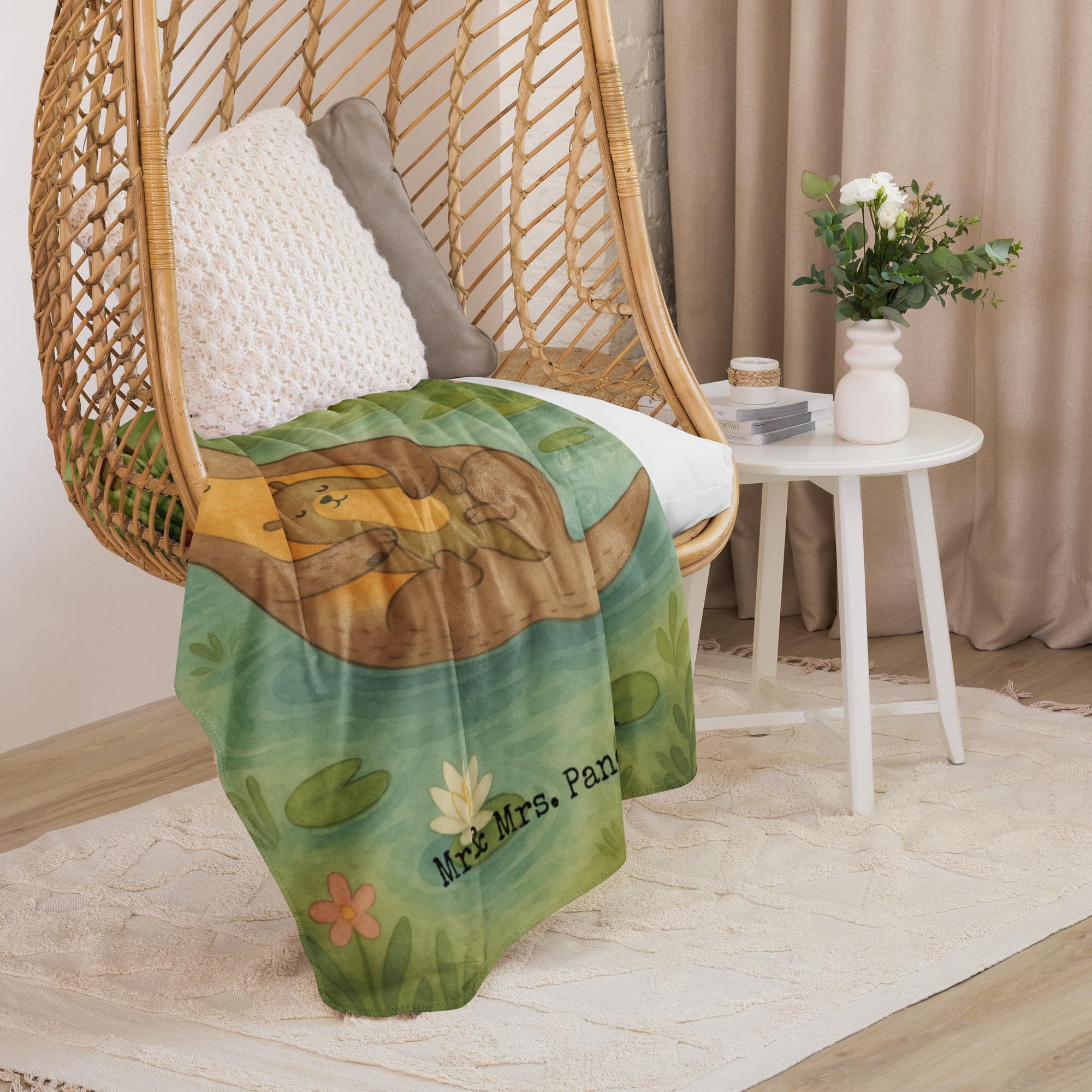 Mr. & Mrs. Panda Decke Otter Kind Design 100 x 150 cm - Geschenk, Kuscheldecke, Geburt, Baby, Mama, Heimdecke, Familie, Schmusedecke, Mutter, Wärmedecke, Wohndecke