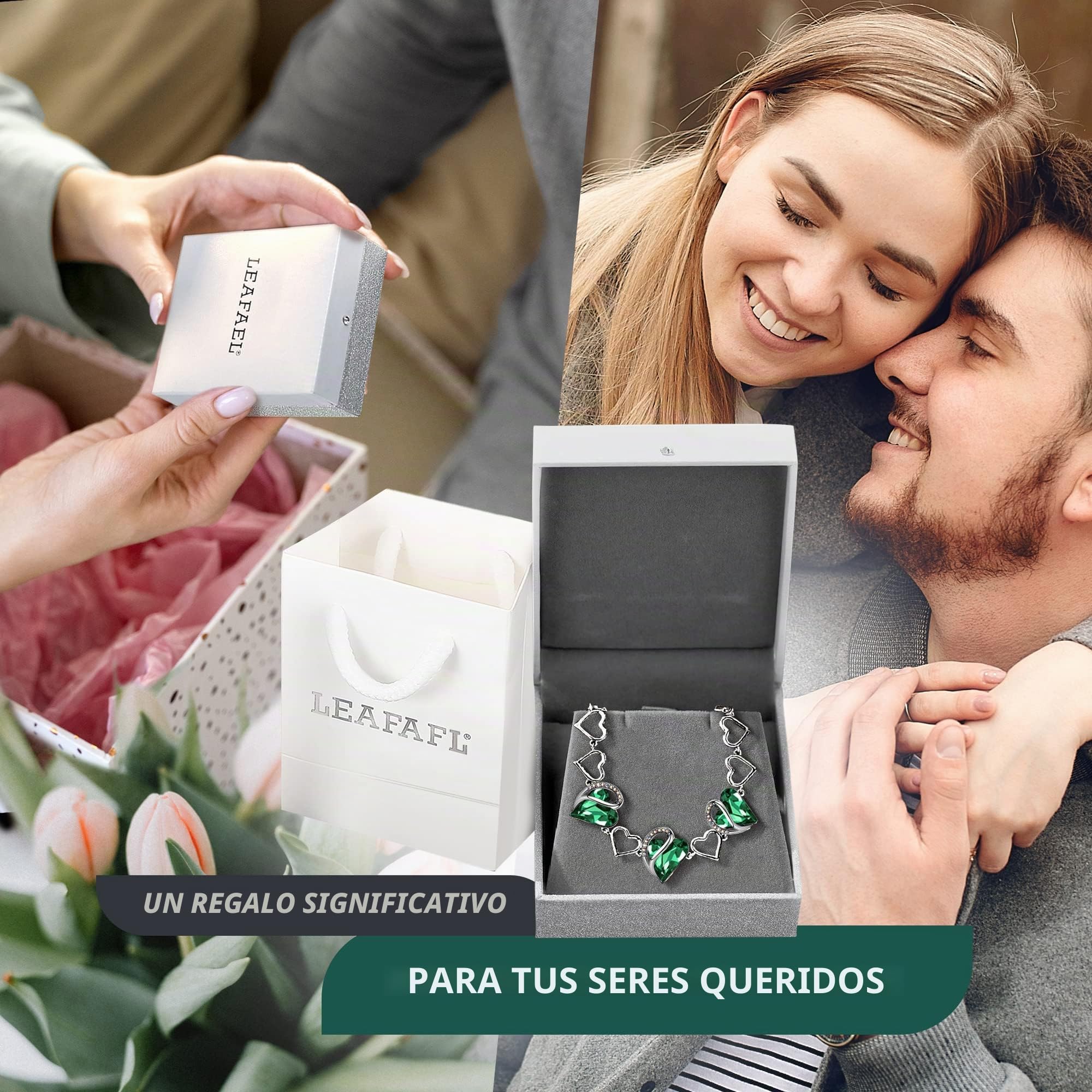 Leafael San Valentín Pulsera Birthstone para Mujer, Corazón con Cristales Curativos, Joyería Fina con Diseño Elegante, Caja de Regalo Incluida