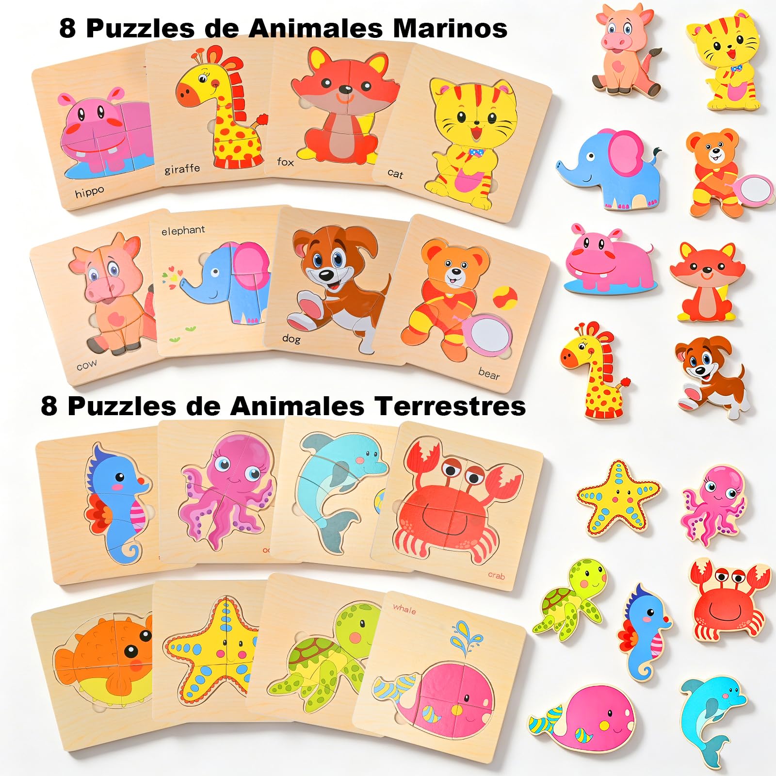 GOLDGE Puzzle 1 2 3 4 5 Años Juguetes Niños 16 Pcs, Brinquedos Bebe, Juegos Educativos Conocer Animales, Rompecabezas Juegos Niños como Regalo Niña y Niño, Juguetes Educativos Infantiles Preescola