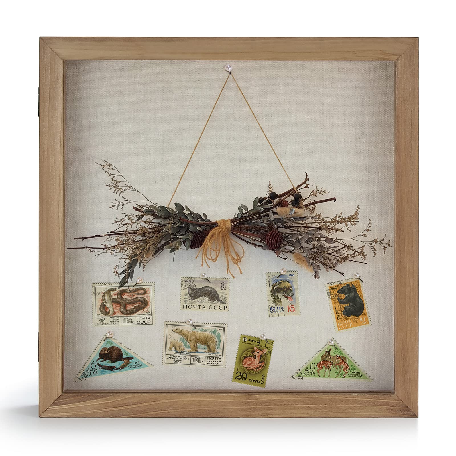 TJ.MOREE Shadow Box Frame 12 x 12 Shadow Box Display Case with Glass Window Door Farmhouse Picture Frame Wedding Bouquet Memorabilia Photos Memory Box for Keepsakes - Carbonized