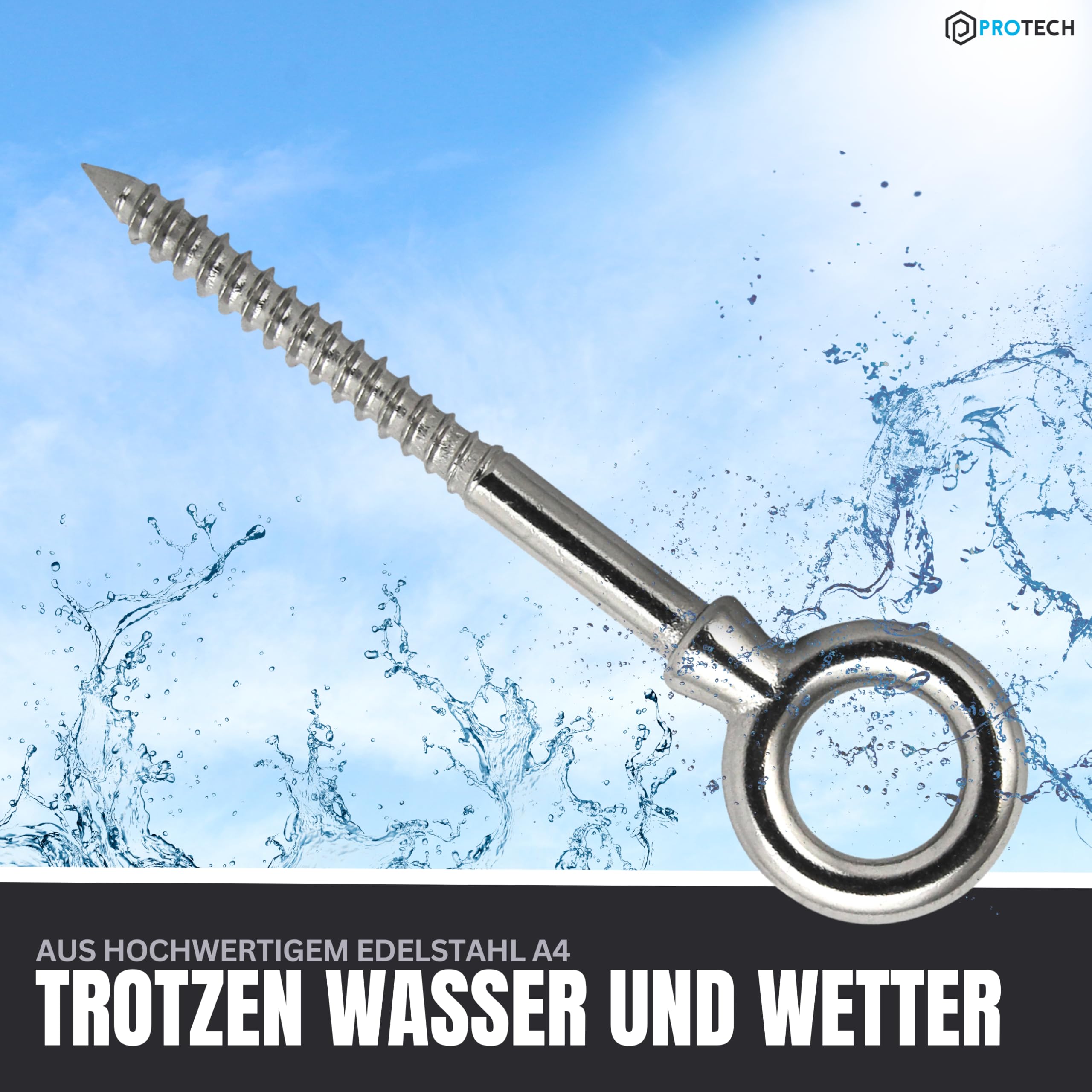 PROTECH 25 Stück Augbolzen mit Holzgewinde 6x60 Edelstahl A4 V4A Rostfrei Ringschraube Ringbolzen Augenschraube