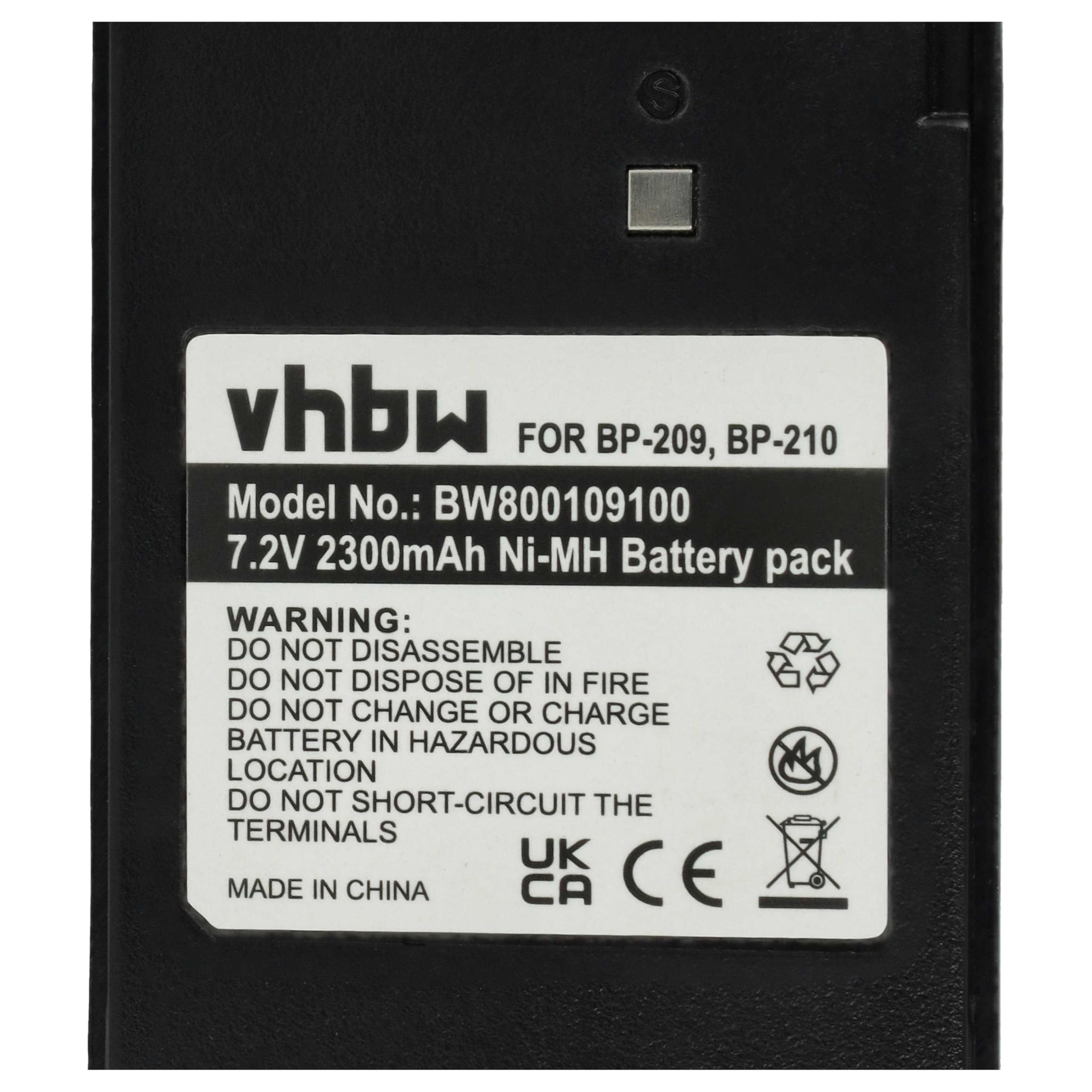 vhbw batteria compatibile con Icom IC-A24, IC-F11, IC-F11BR, IC-A6, IC-A6E, IC-A24E radio (2300mAh, 7,2V, NiMH) + clip