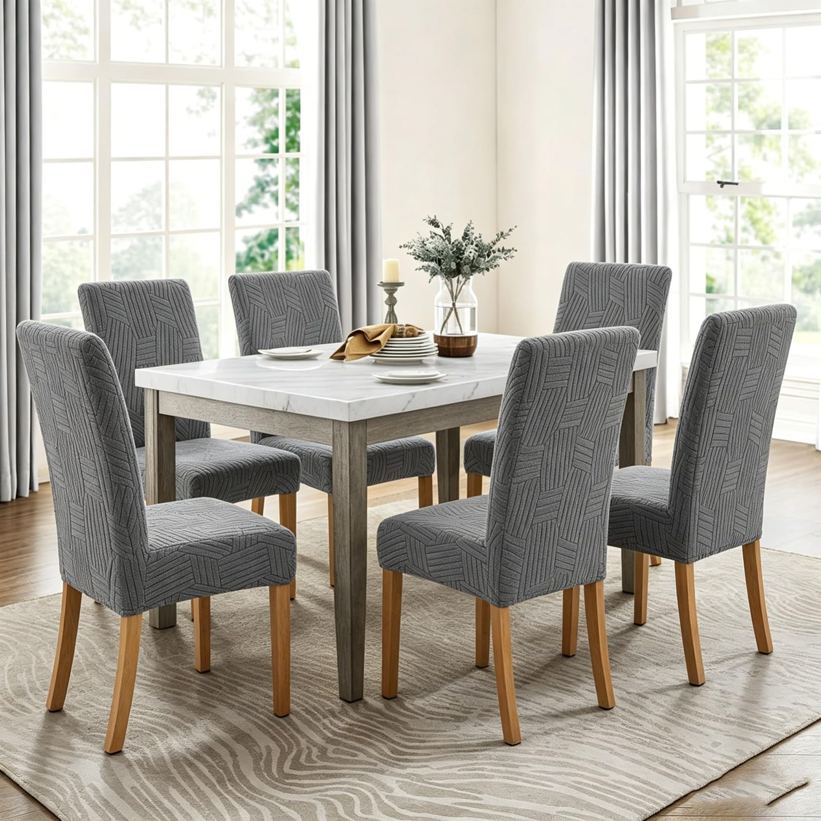 Stuhlhussen für Esszimmerstühle 2/4/6er-Set,Dehnbar Esszimmerstühle Bezug,für Esszimmer Küche Restaurant Hotel,Abnehmbar und Waschbar(Beige Yellow,6Pcs)