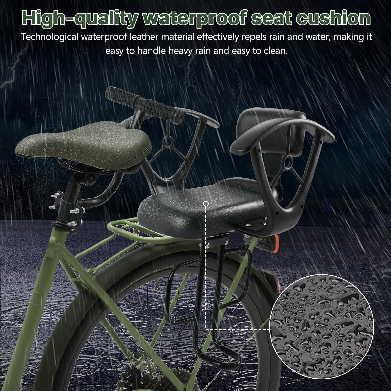 Honeyhouse Siège de vélo arrière pour enfant avec main courante, siège de vélo réglable pour enfant avec accoudoir de sécurité et pédales de sécurité, siège arrière de sécurité pour enfant de 2 à 6