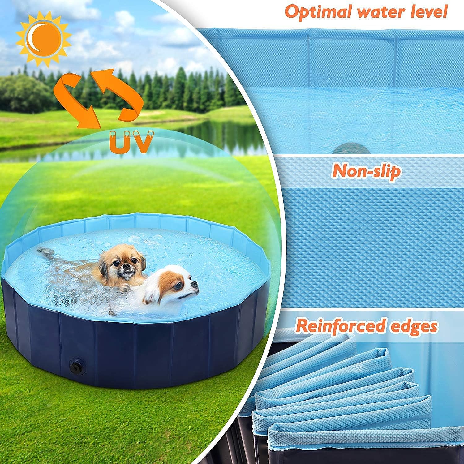 80 x 20 cm, piscina plegable para perros, piscina para perros grandes y pequeños, piscina para mascotas, piscina para perros, piscina plegable de PVC para perros (azul claro)