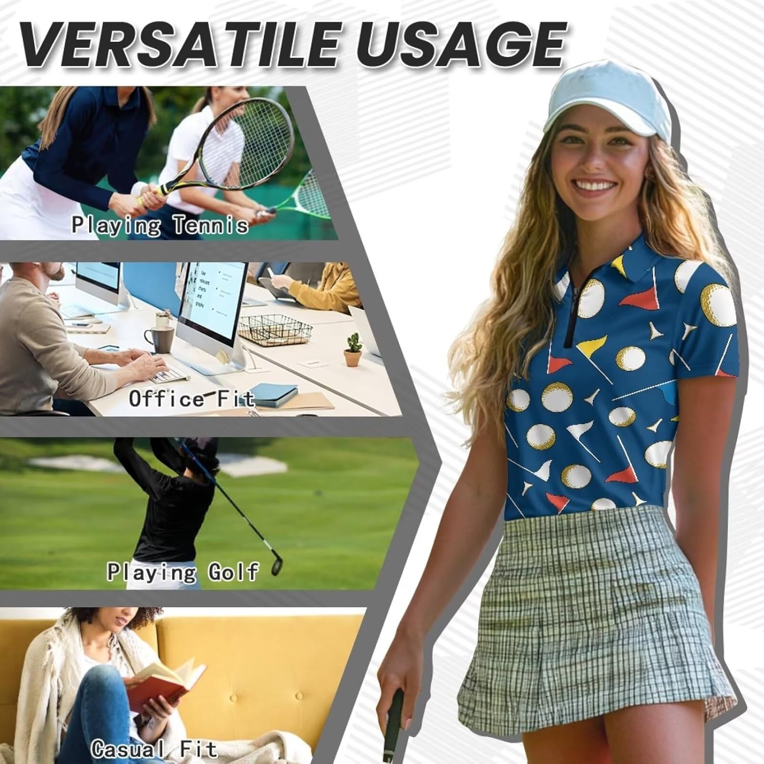 Suobstales Womens Golf Shirt Short Sleeve Tennis Shirt Quarter Zip Golf Pullover Sun Protection Golf Polo Shirt Athletic Tops
