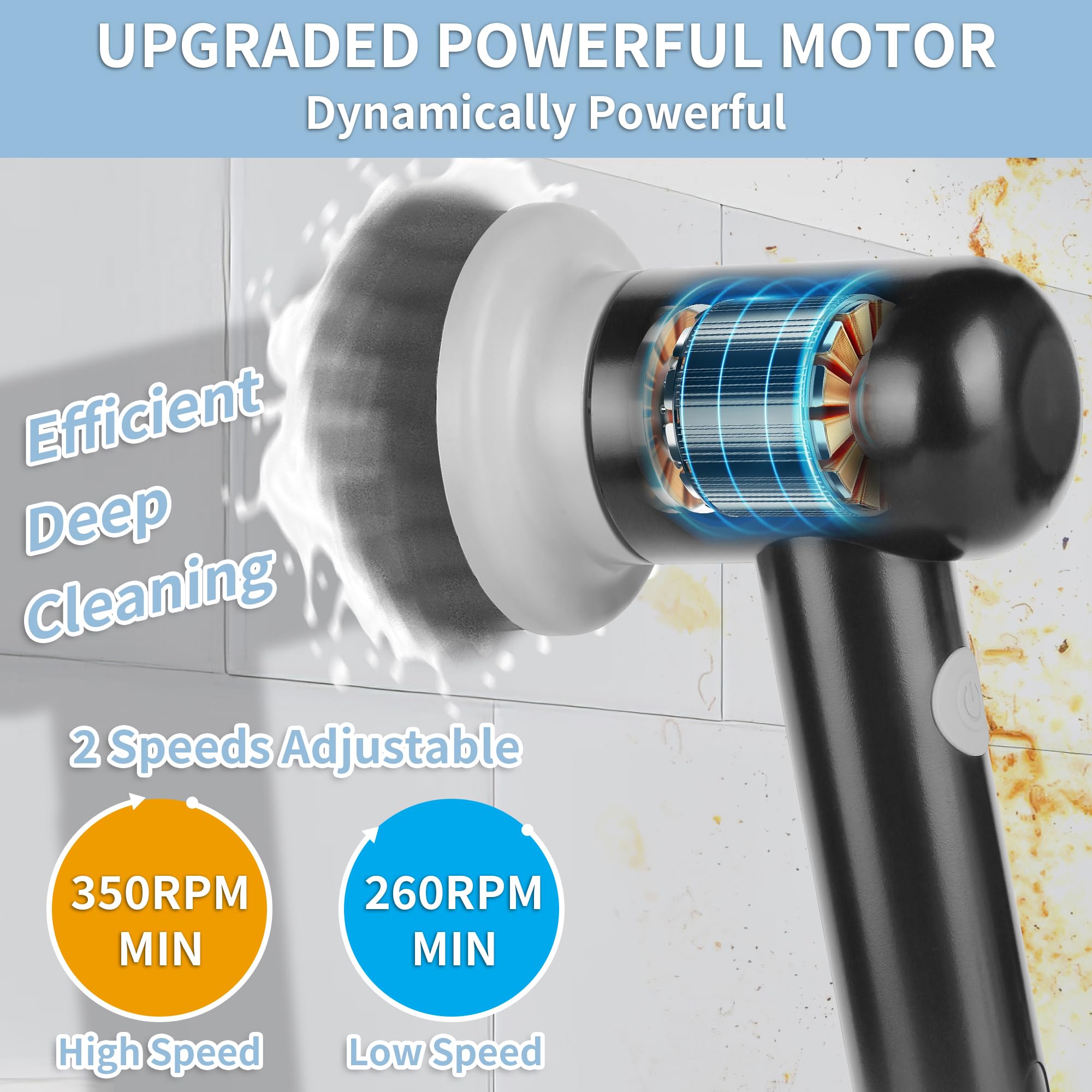 Limpiador eléctrico giratorio, limpiador de ducha inalámbrico con 3 cepillos reemplazables, limpiador eléctrico impermeable para limpiar baño, cocina, piso, limpiador eléctrico recargable para 3