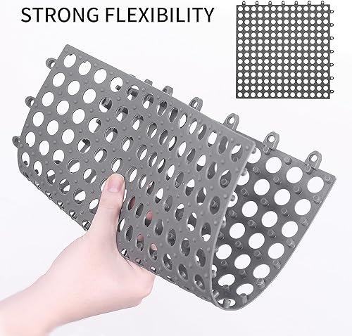 Miniatura 3 de Paquete de 16 azulejos de goma entrelazados de 12 x 12 pulgadas, antideslizantes, tapete de ducha de empalme de PVC suave, tapete acolchado al aire